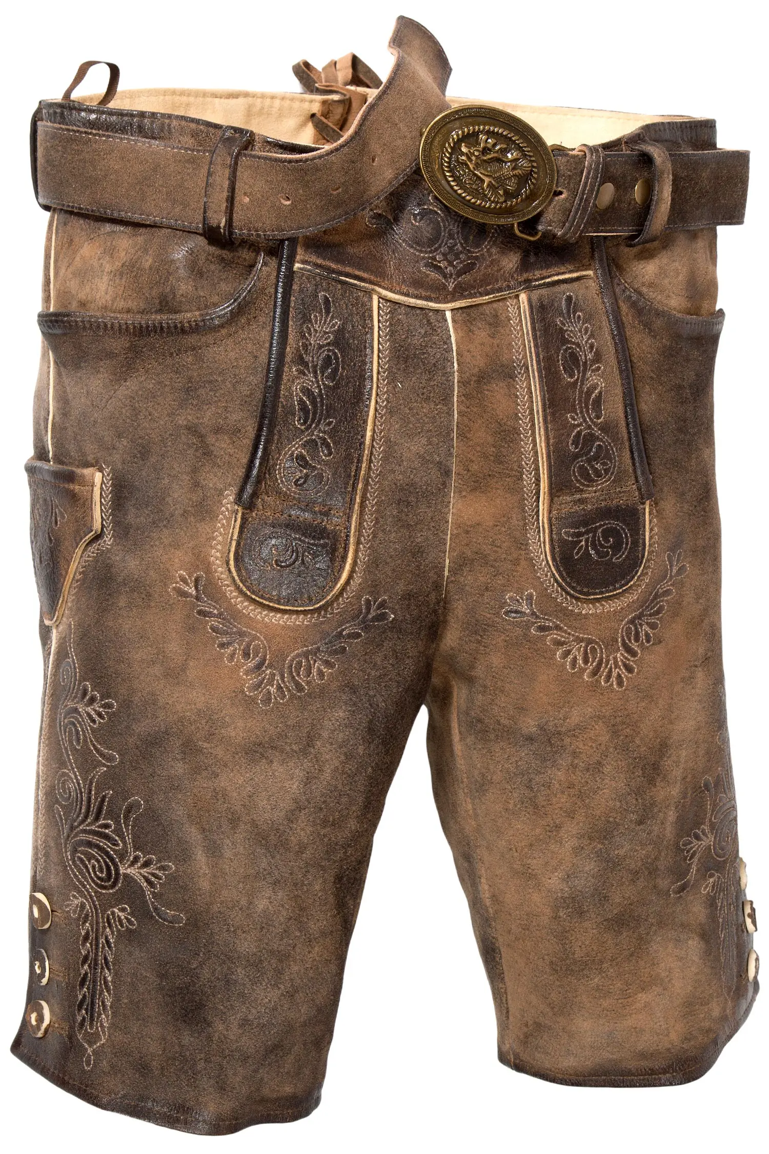 Kurze Lederhose Hopfensee in bernstein braun