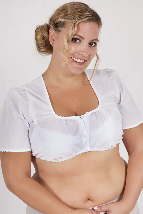 weiße Dirndlbluse mit Rosenborte dezent XXL 