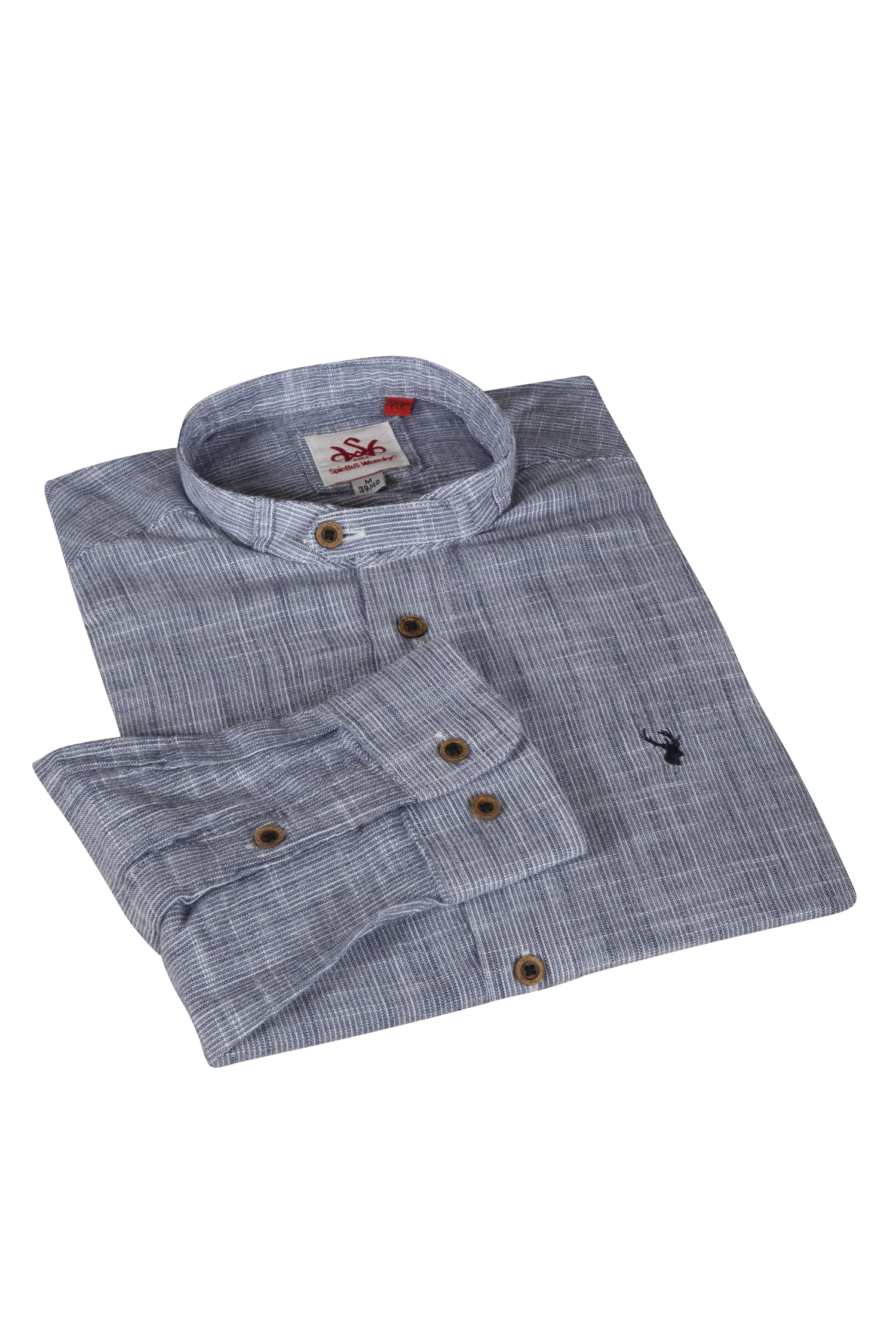 Trachtenhemd aus Leinen mit Stehkragen in blau