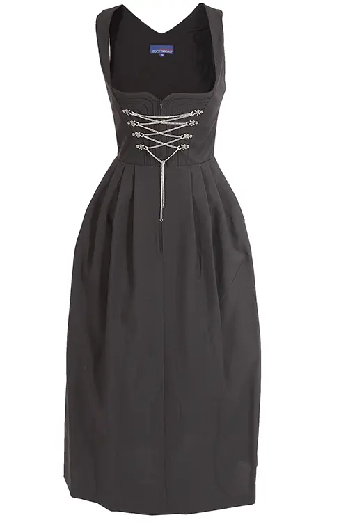 Langes Dirndl Amber schwarz mit Kettenschnürung