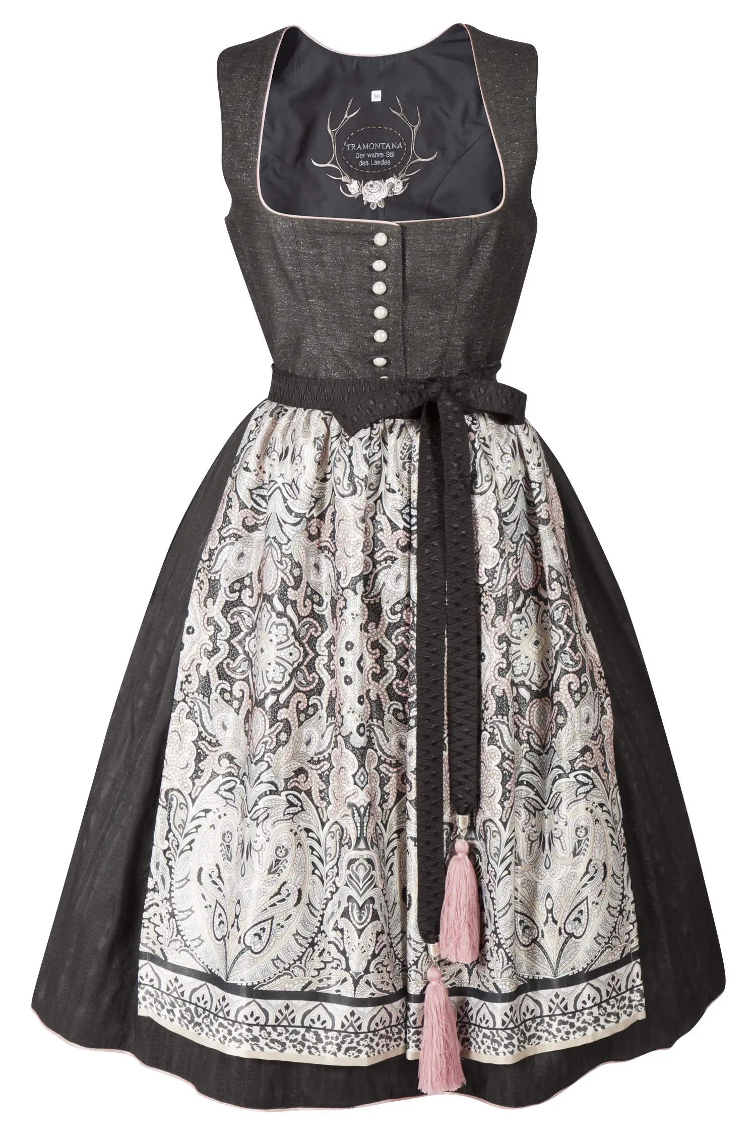 Schwarzes Dirndl von Tramontana mit edler Schürze und Glitzermieder