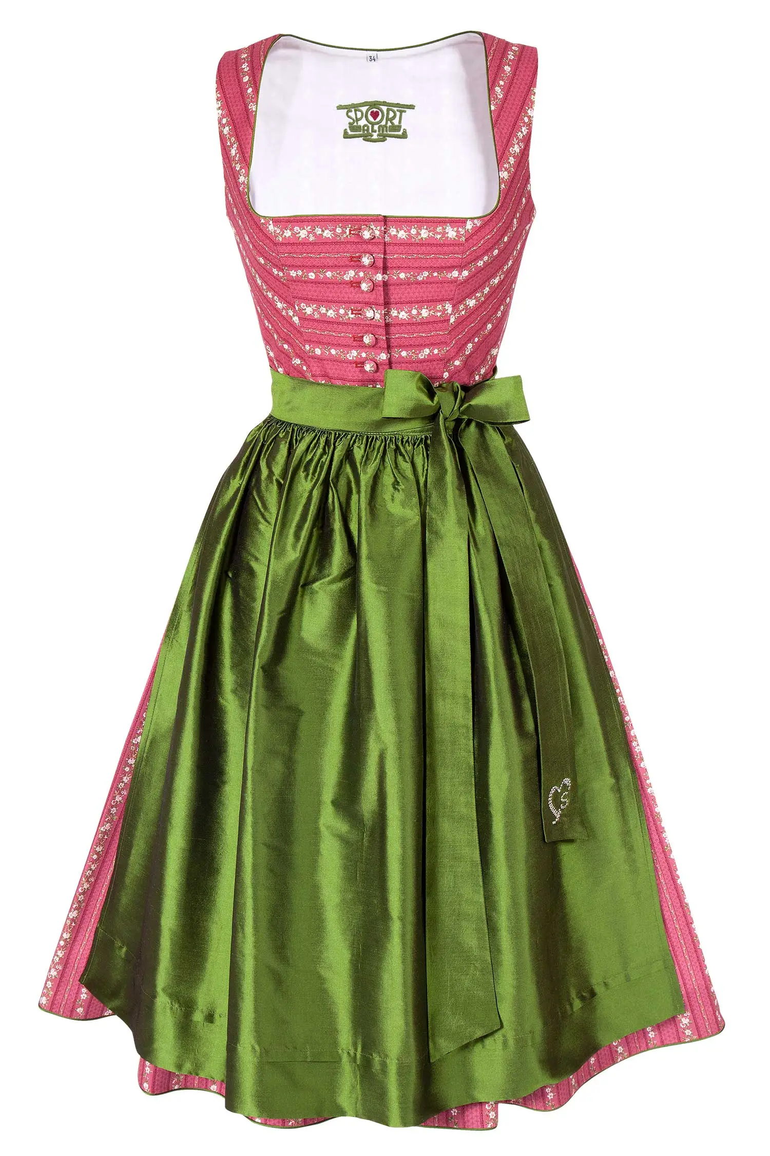 Sportalm Dirndl in rosa und grün mit Seidenschürze 