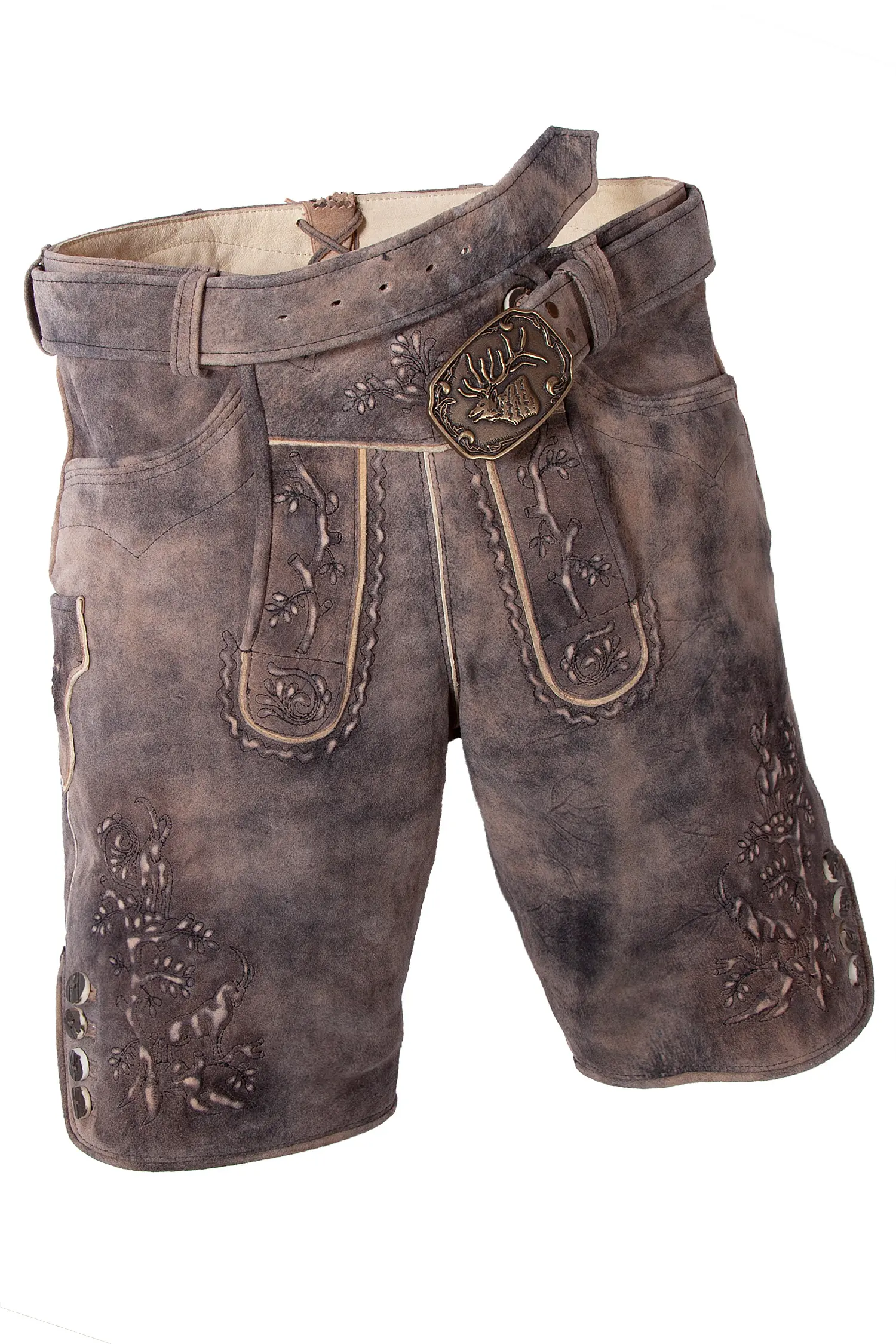 1613-1048-4sw-22-06c-0475 Kurze Lederhose Pinzgau in dunkelbraun mit Gürtel