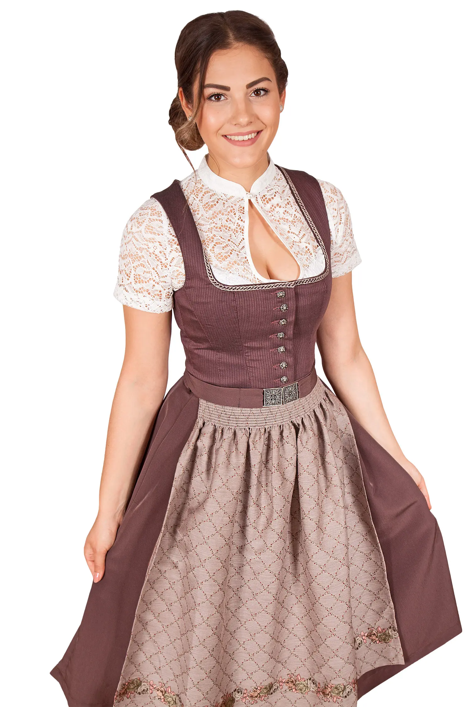 Midi Dirndl in aubergine und taupe Model