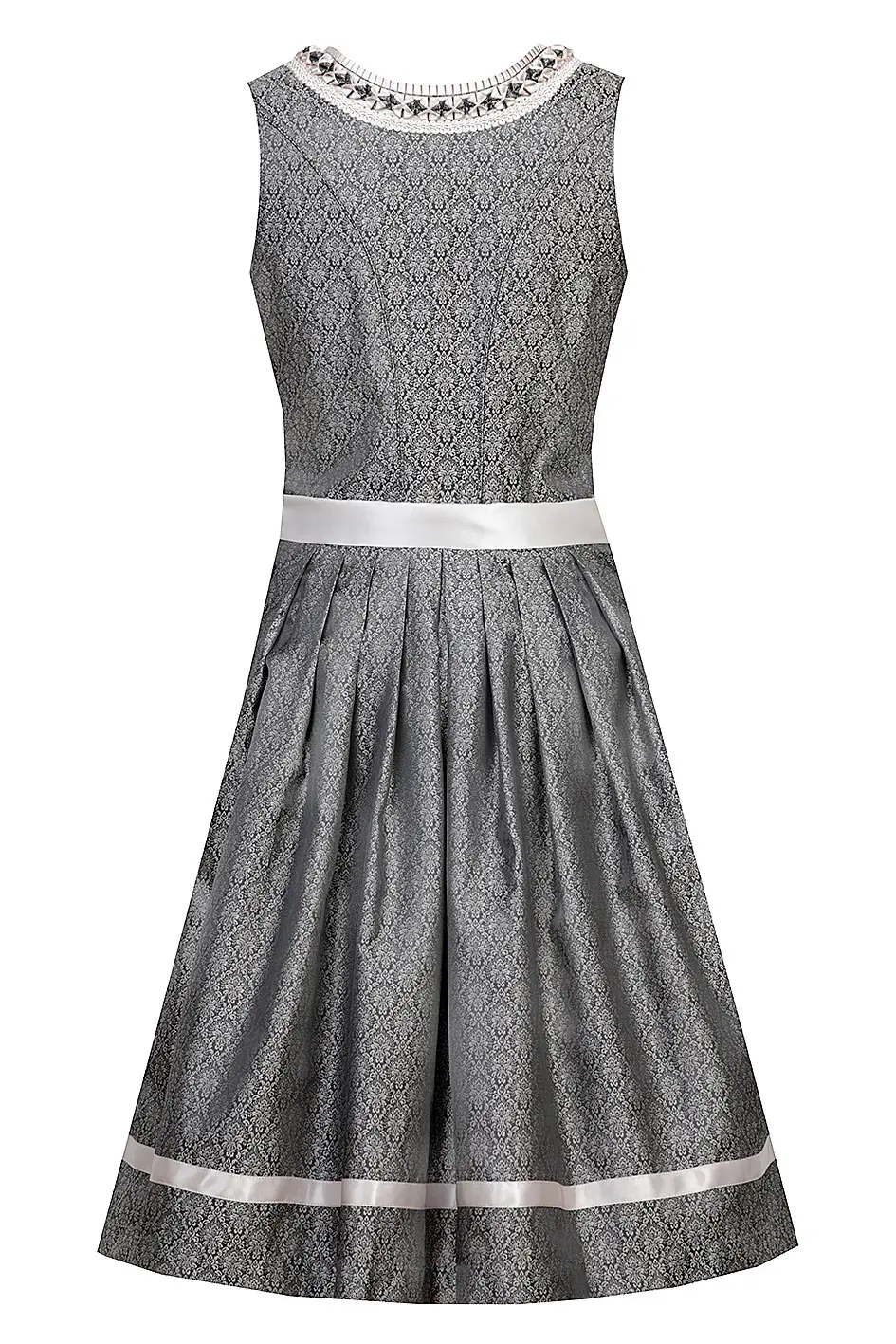 Dirndl Benita in anthrazit / taupe mit Glitzerschürze 60 cm - Rückansicht