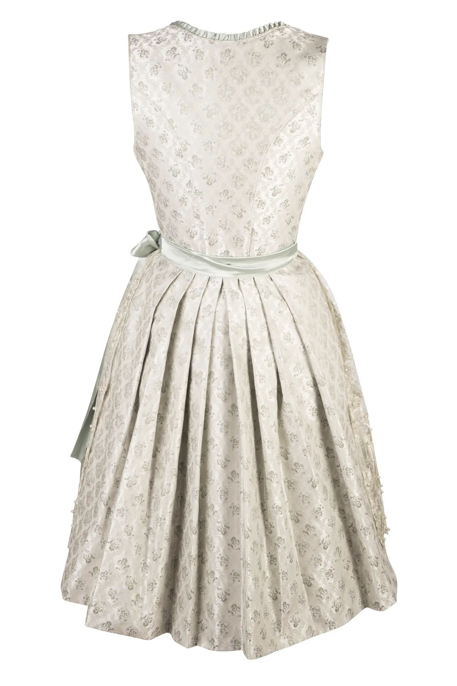 Dirndl Kalinda in silber / grün mit Netzschürze - Rückansicht