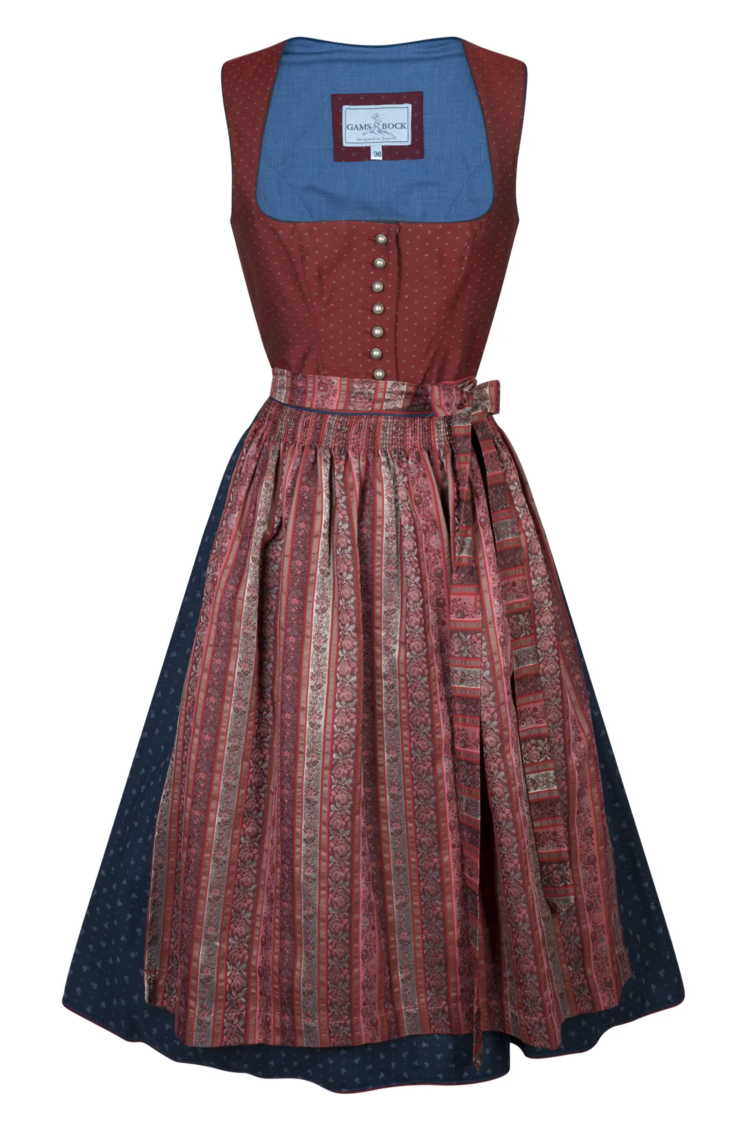 3098-0374-rt5-24-02-0604248 Gamsbock Dirndl in rot mit blauem Rock