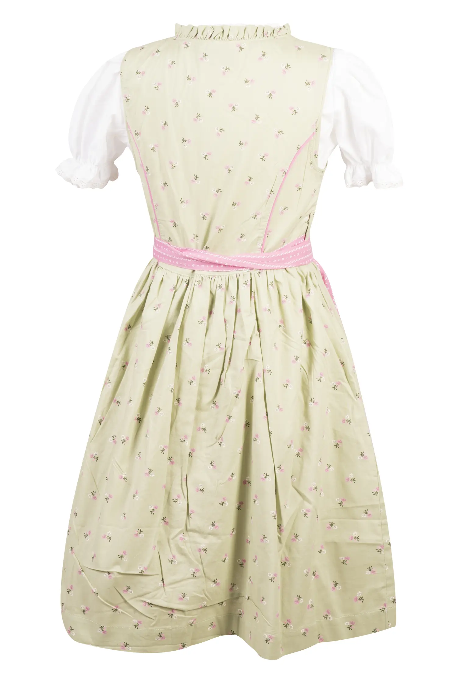 Kinderdirndl in Salbei/Rosa Farben Rückansicht