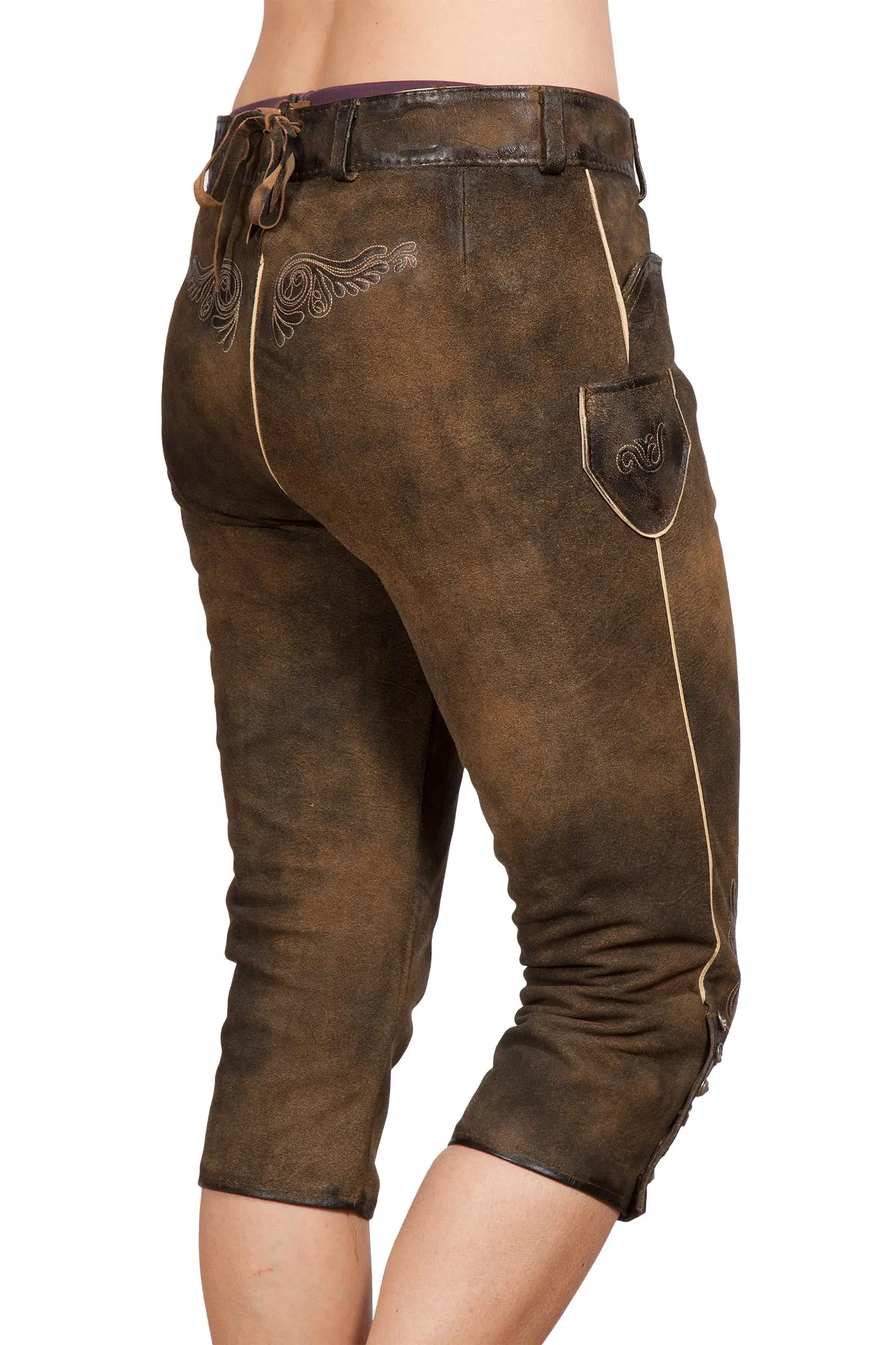 Kniebund Lederhose Ursula in braun für Damen hinten