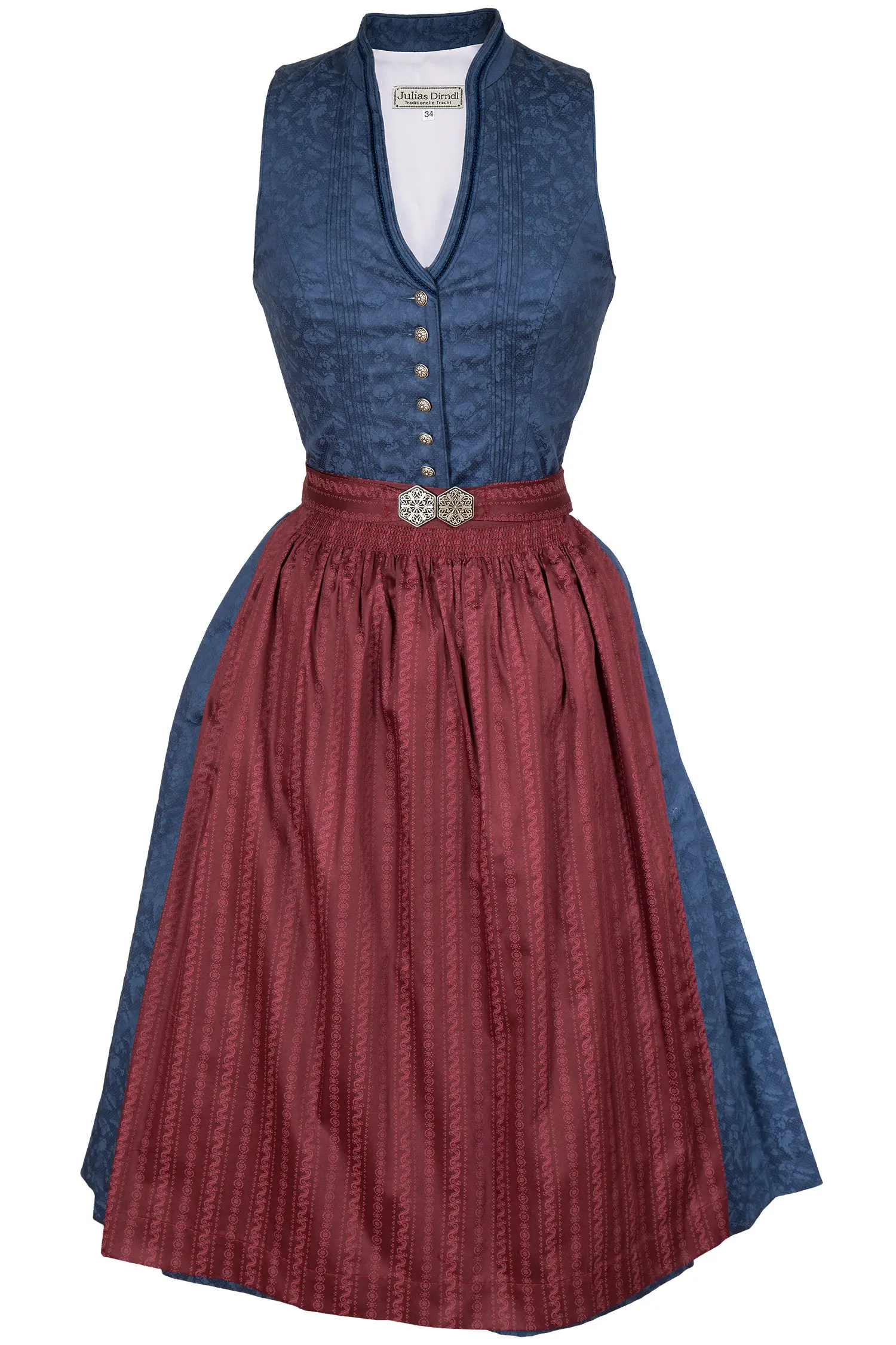 Hochgeschlossenes Midi Dirndl aus Baumwolle in blau