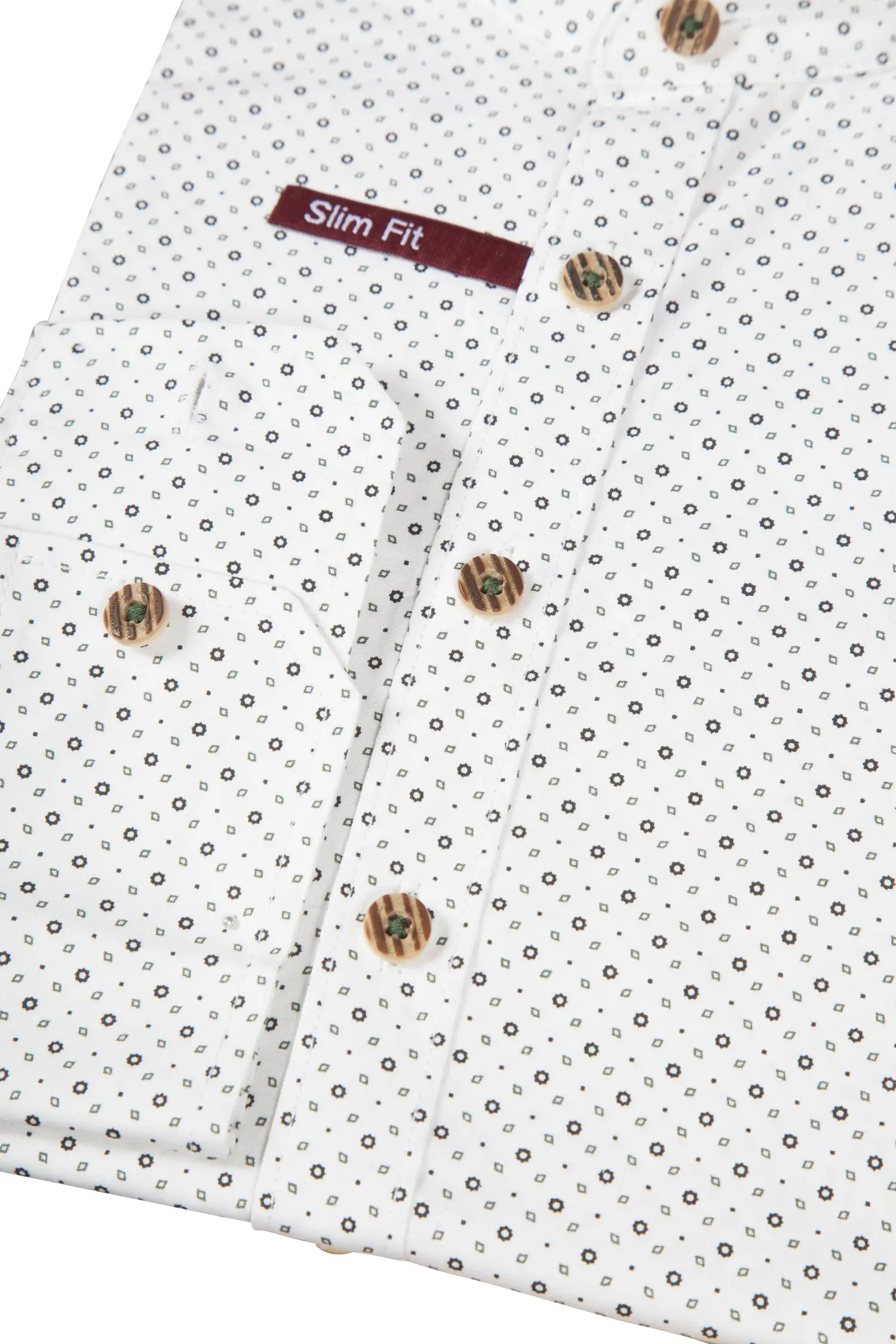 1509-0025-gn7-23-07b-1285 Trachtenhemd in weiß mit Muster in oliv / schwarz - Detail Ärmel