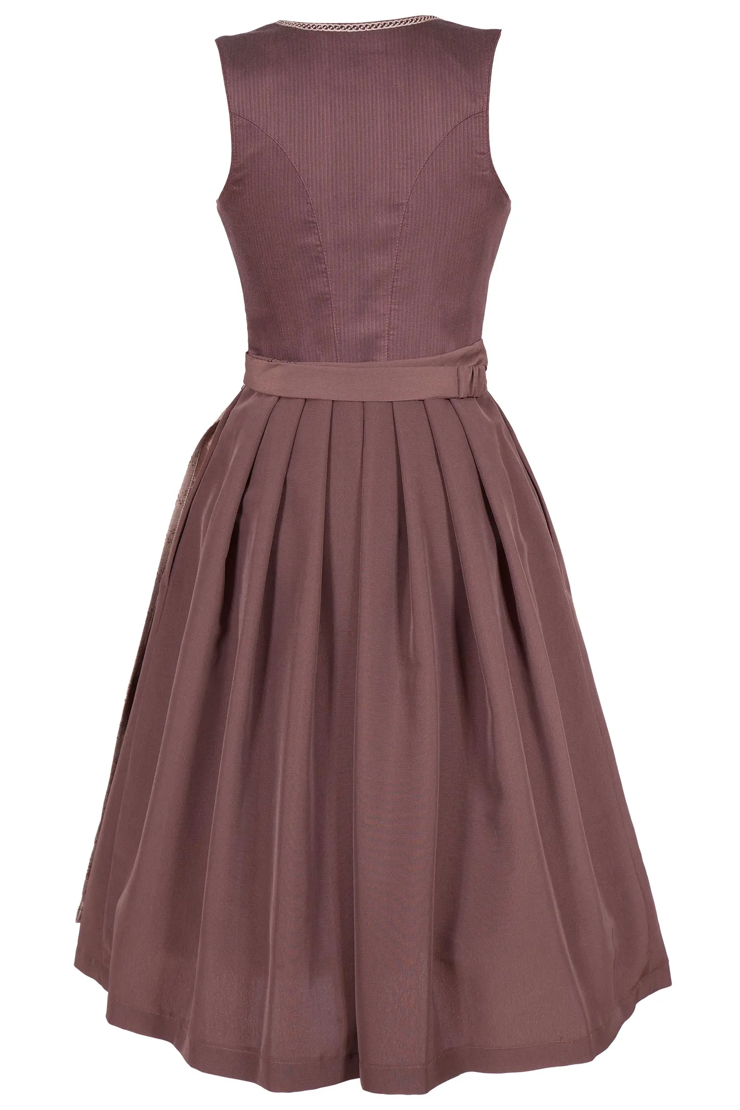 Midi Dirndl in aubergine und taupe hinten