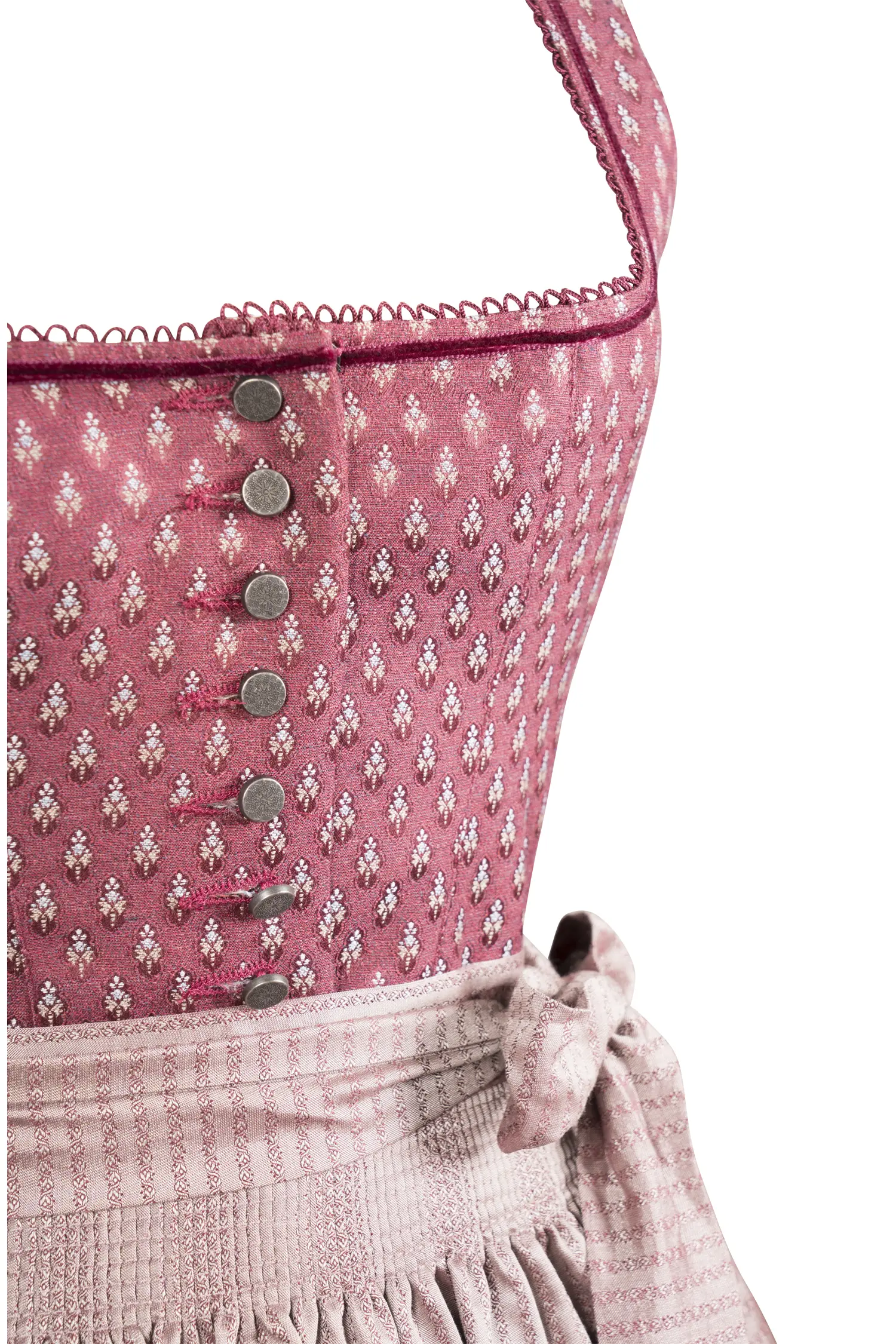 3098-0373-rt5-23-08-09-Di_01448 Gamsbock Dirndl in satten Rottönen - Detail Mieder