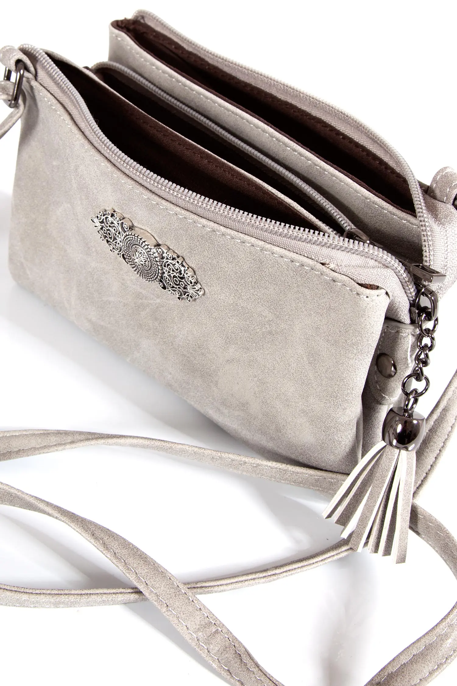 Kleine Trachtentasche in hellgrau zum umhängen innen