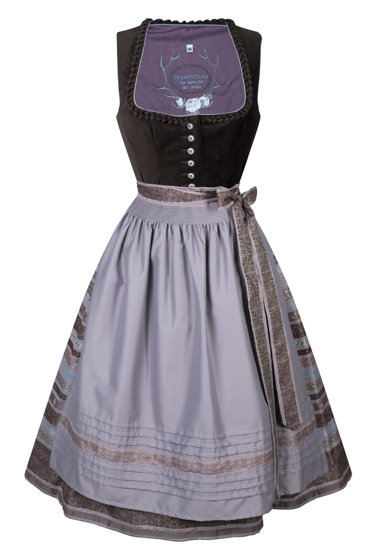 Samtdirndl von Tramontana in dunkelbraun / altrosa