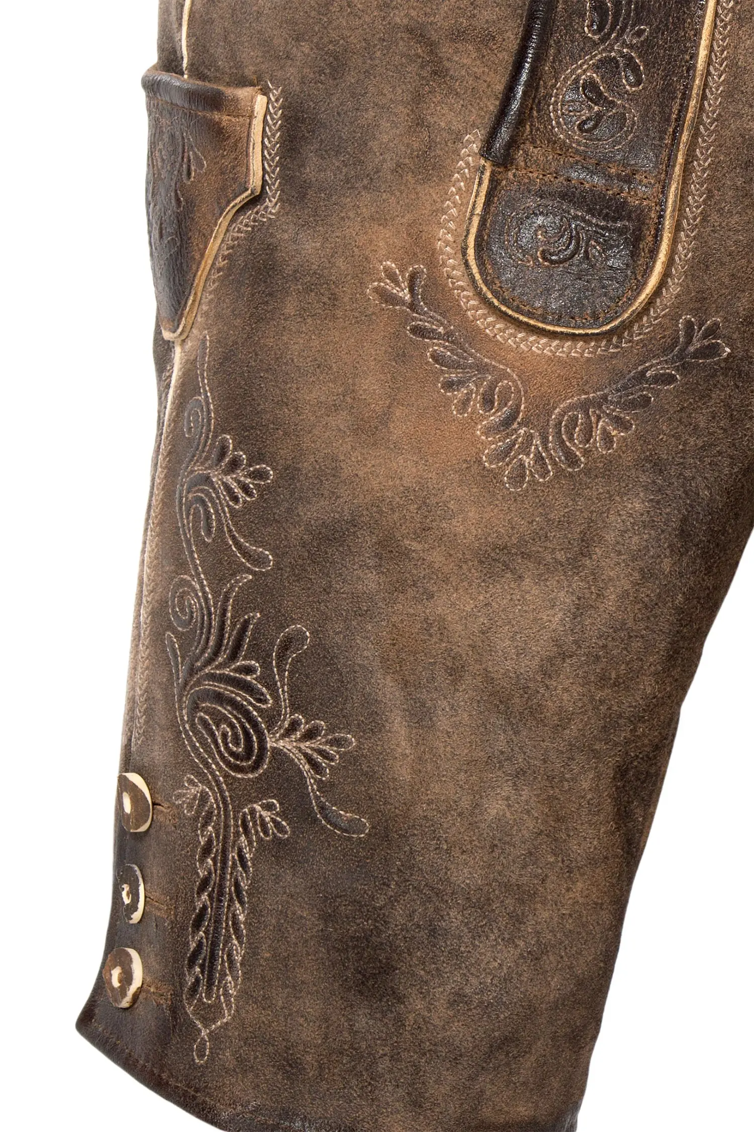 Kurze Lederhose Hopfensee in bernstein braun Bein