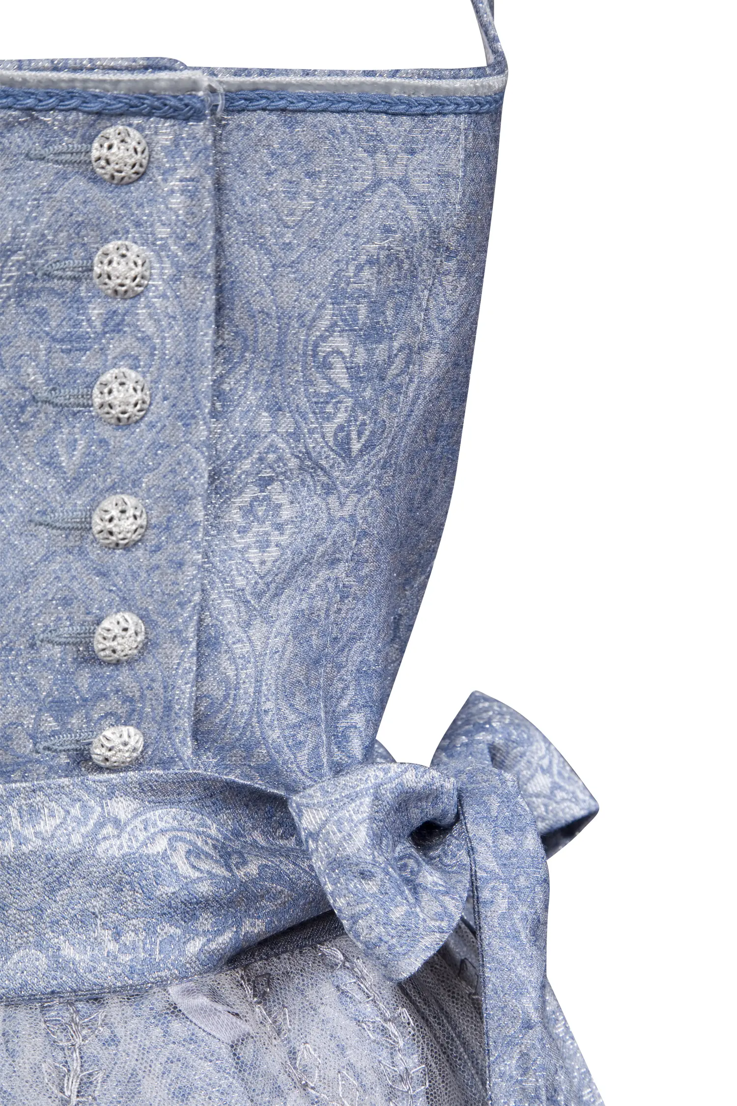 3098-0363-bl4-23-11-290028 Tramontana Dirndl in blau/grau - Detail Mieder