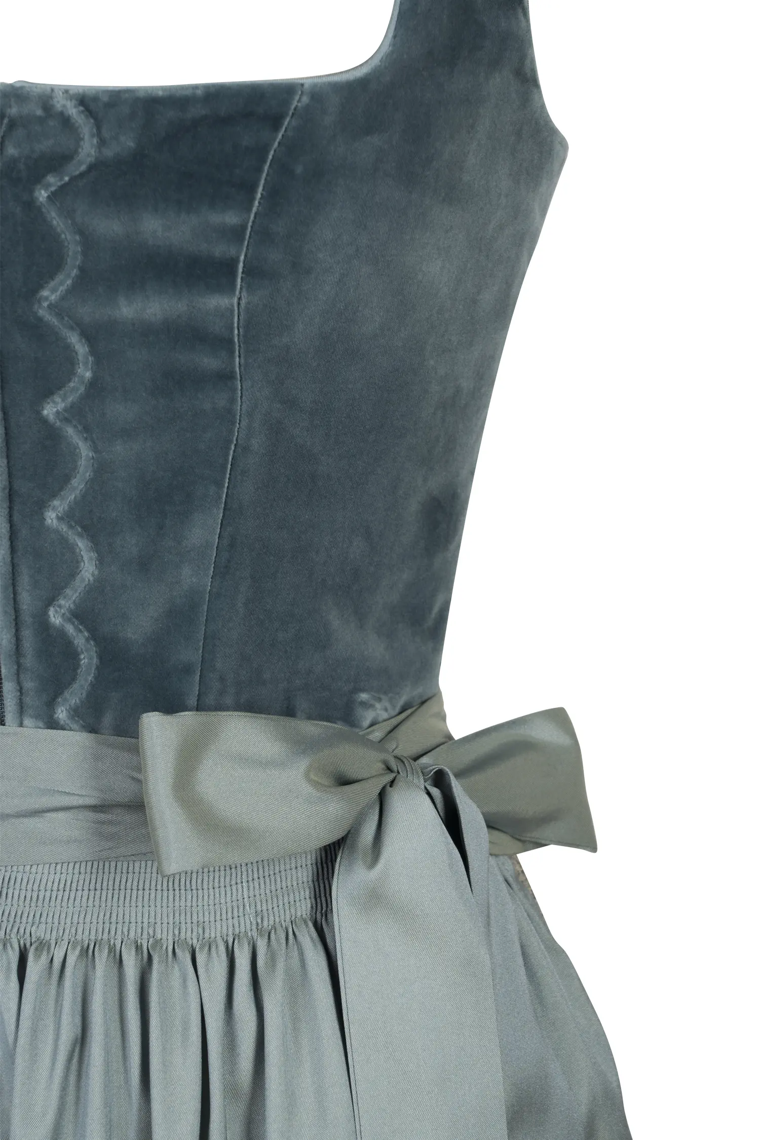 3093-0010-tk4-24-01-1603975 Wenger Dirndl Wiebke in petrol mit Samtmieder - Detail Mieder