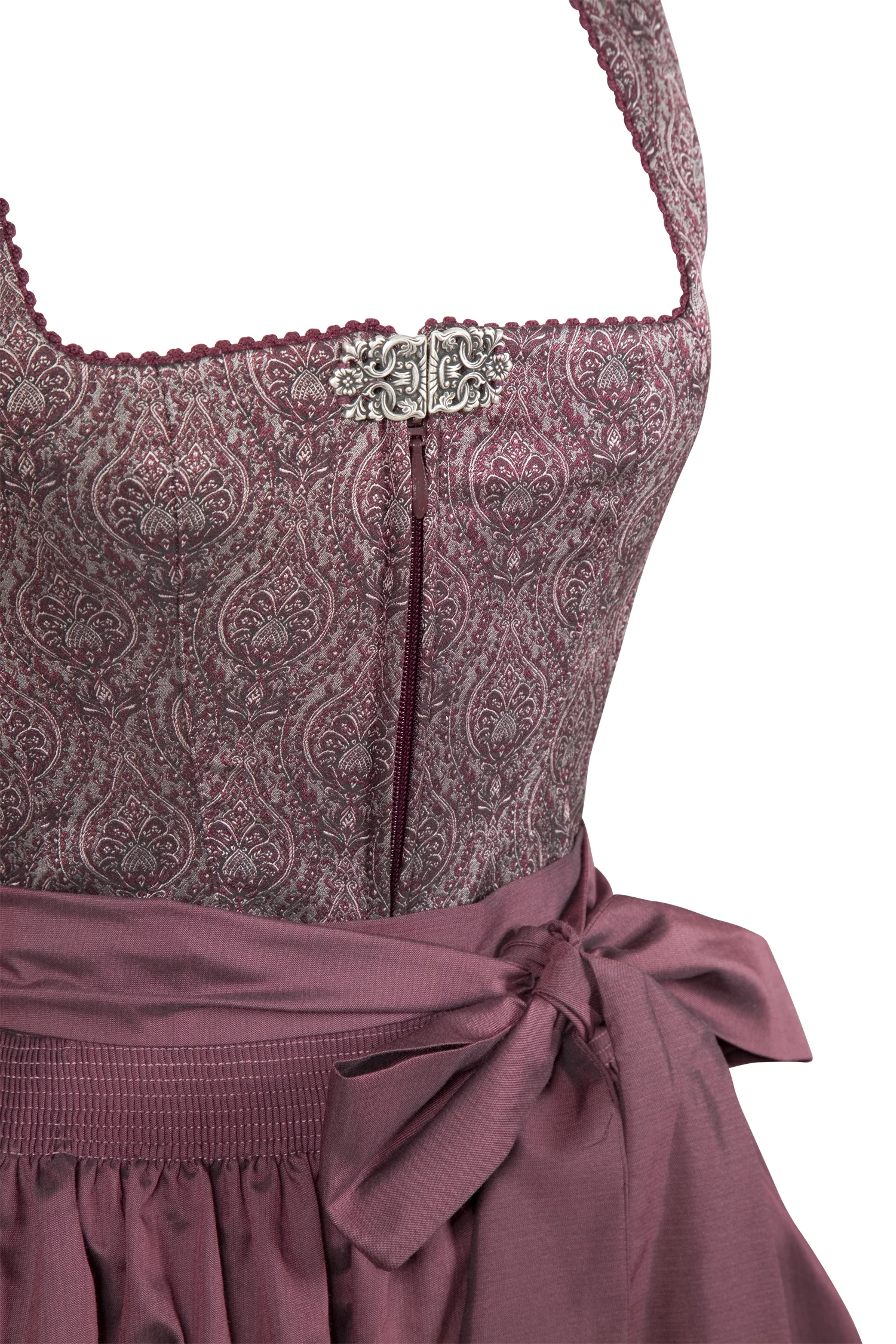 Zeitlos elegantes Dirndl in bordeaux - Detail Mieder