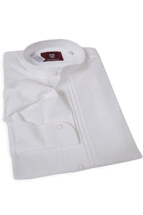 Trachtenhemd aus Baumwolle in weiß mit Stehkragen