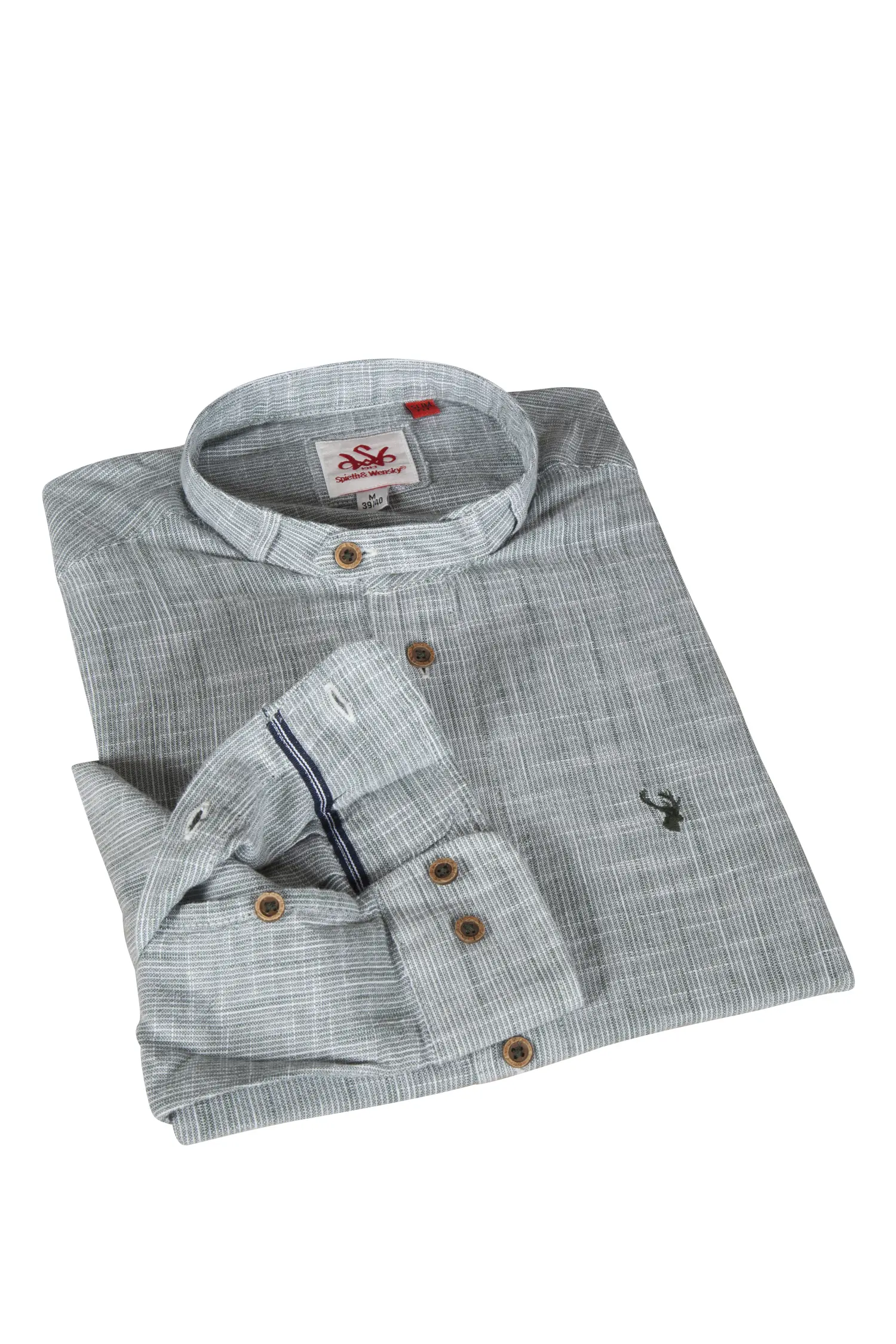 Trachtenhemd Arnold in grün mit Stehkragen