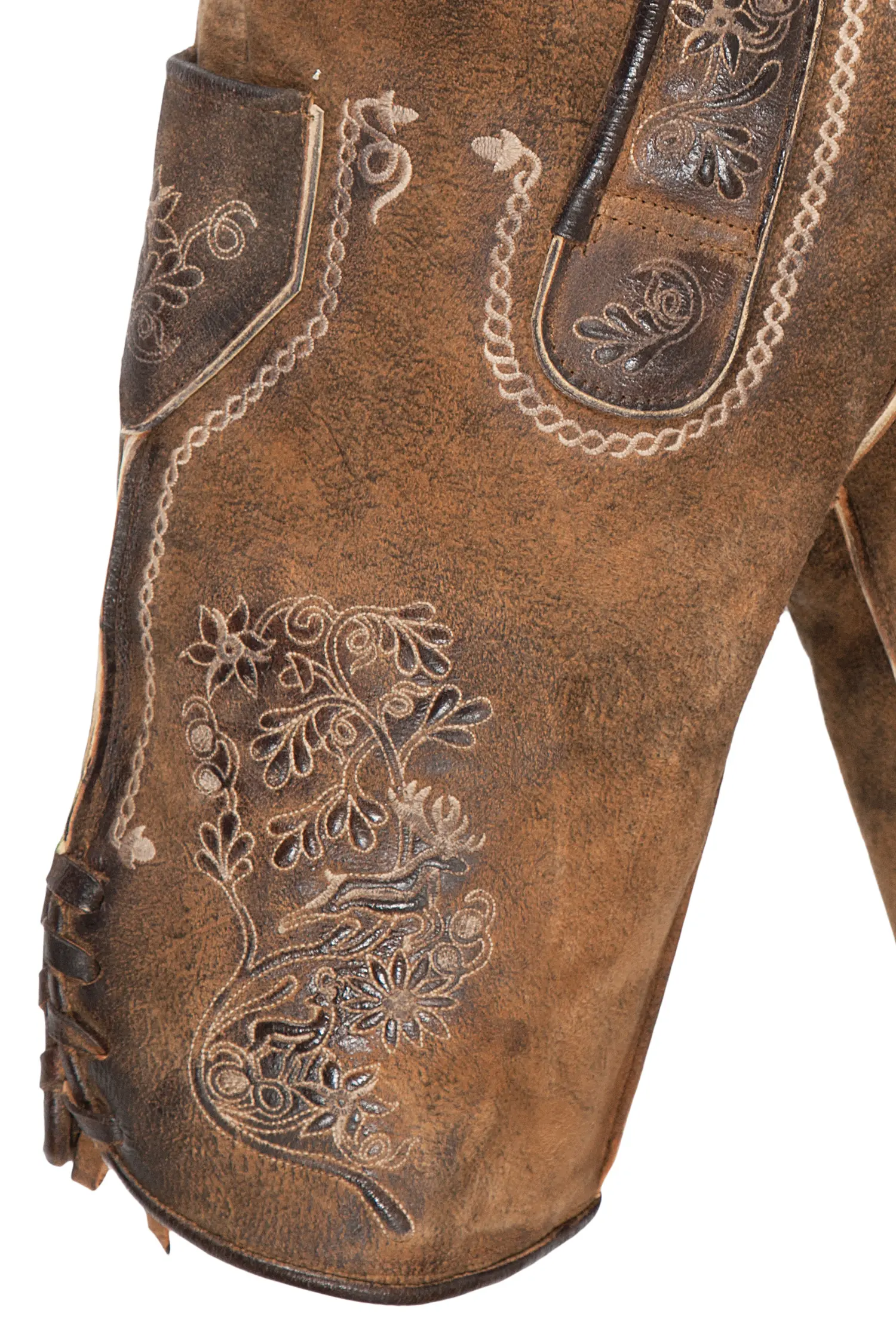 Kurze Herren Trachten Lederhose braun kurz Bein