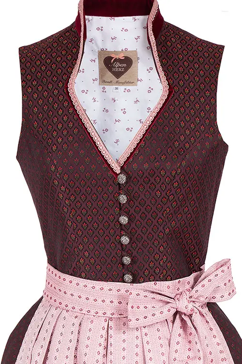 Designer Dirndl Paula von Alpenherz in bordeaux und rosa Mieder