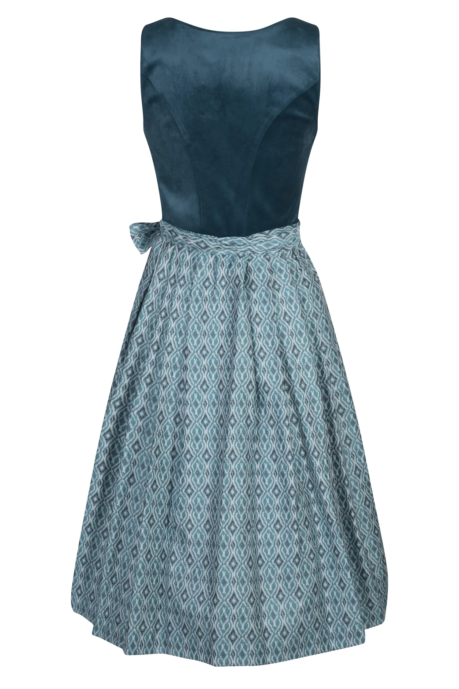 3093-0003-tk7-24-01-1803992 Dirndl Iliana in türkis mit Samtmieder - Rückansicht