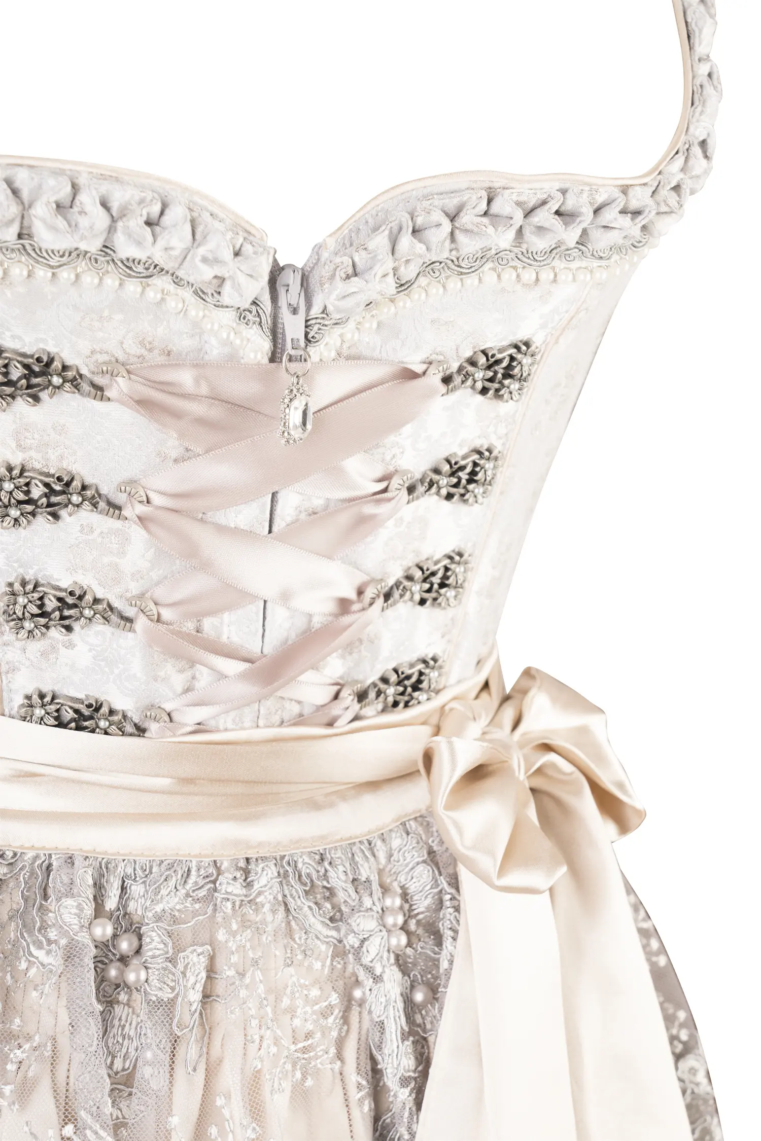 3067-1470-gr2-23-08-16-01809 Dirndl Daline in silber als Brautdirndl - Detail Mieder