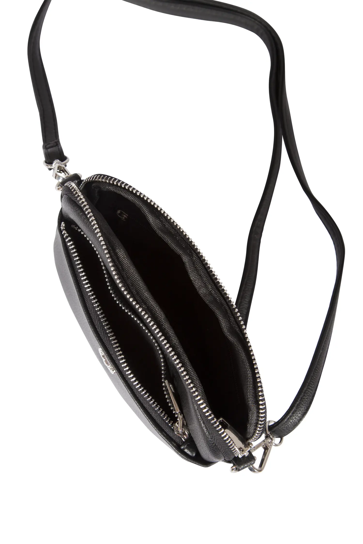 Trachtentasche schwarz mit Hirschkopf-Emblem - offen