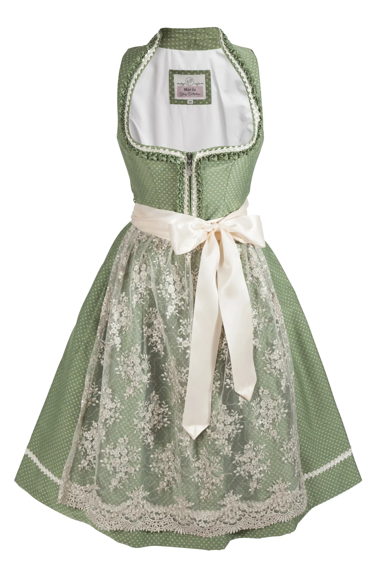 Dirndl Carla in hellgrün / creme mit Glitzerschürze