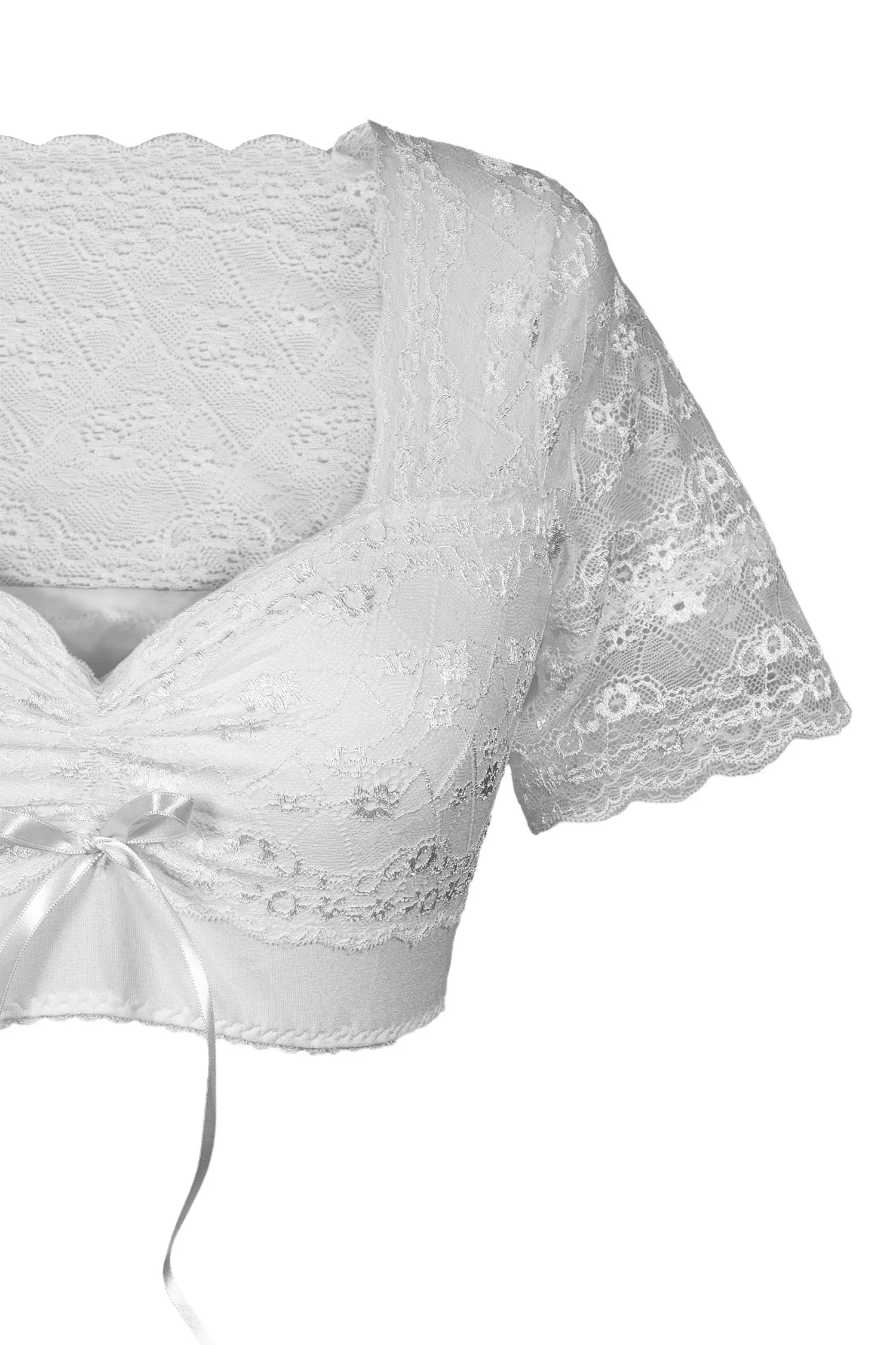 Dirndlbluse aus Spitze in weiß mit Stretch Armdetail