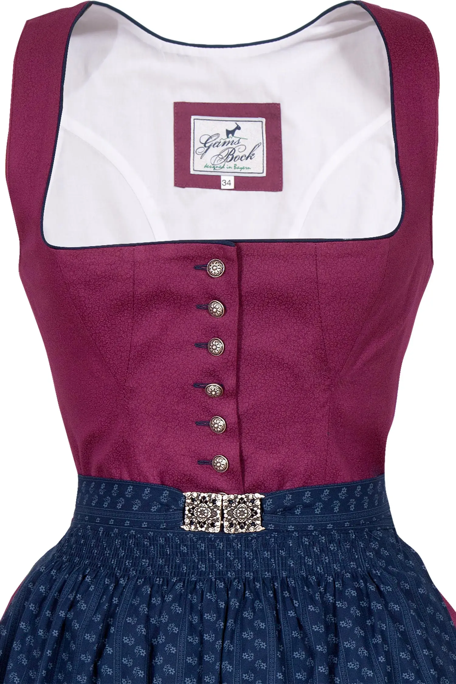 Baumwolldirndl in beere und dunkelblau Mieder