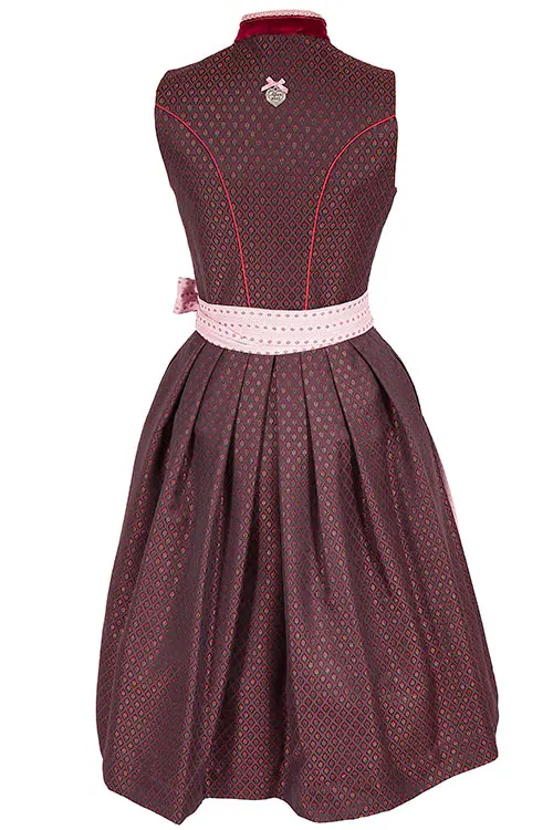 Designer Dirndl Paula von Alpenherz in bordeaux und rosa hinten