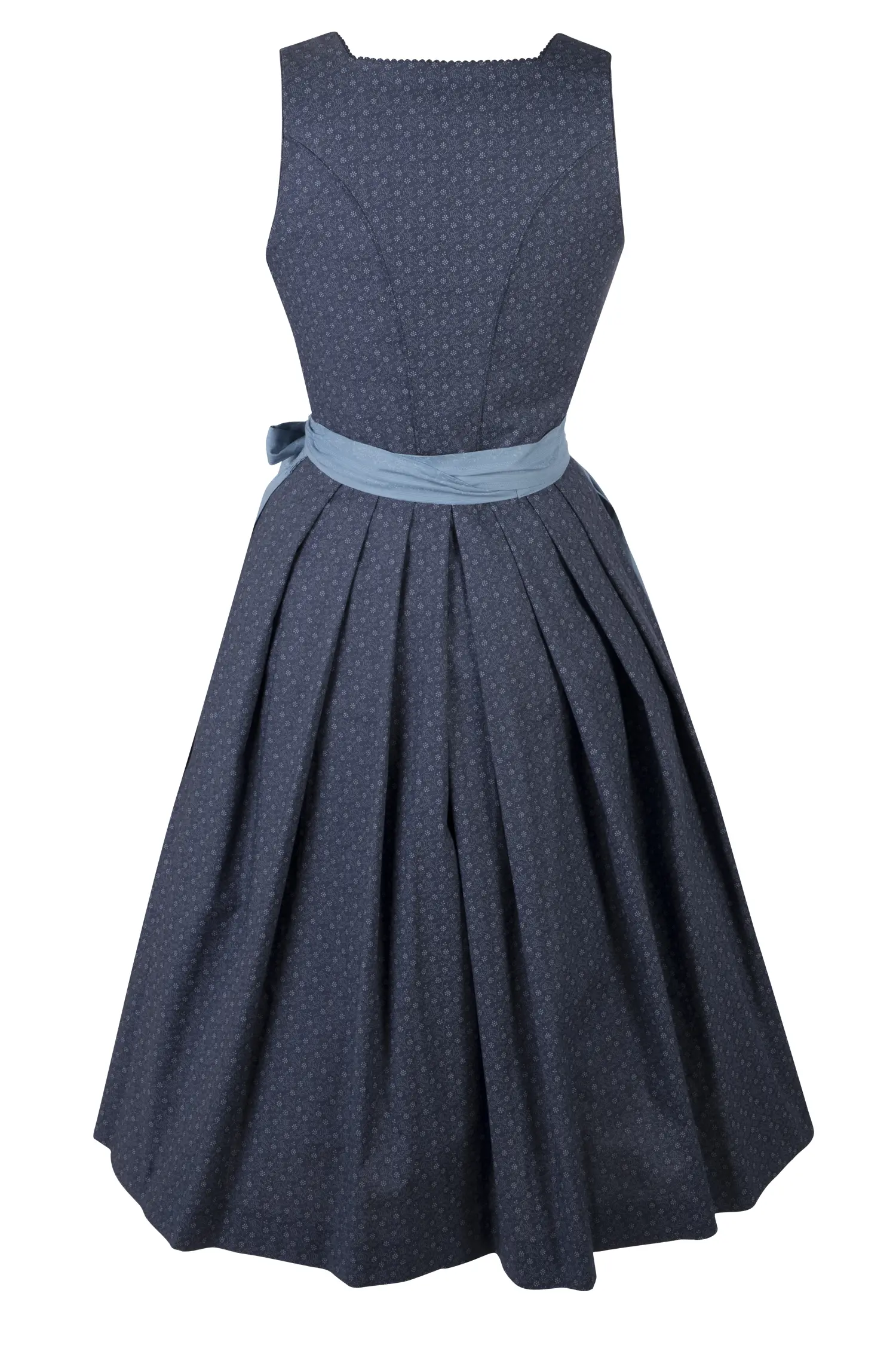 Stilechtes Dirndl Verena in dunkelblau / hellblau - Rückansicht
