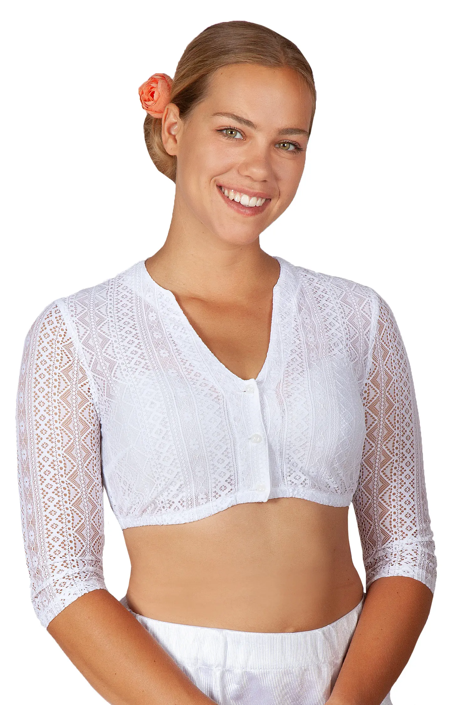 Dirndlbluse weiß mit V-Ausschnitt von Waldorff