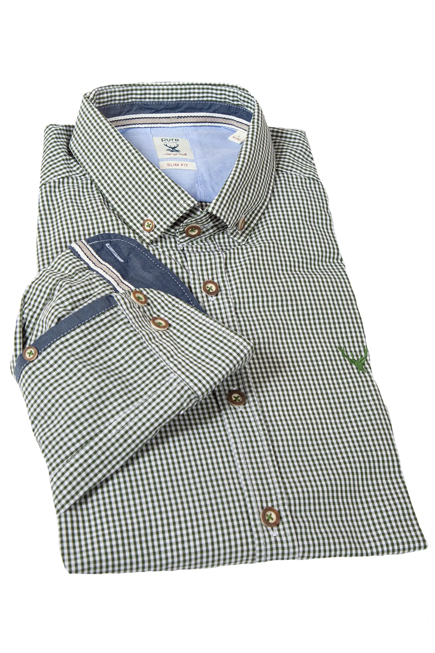 1524-1043-GN5-23-03e-5458a Trachtenhemd kleinkariert in dunkelgrün von Pure