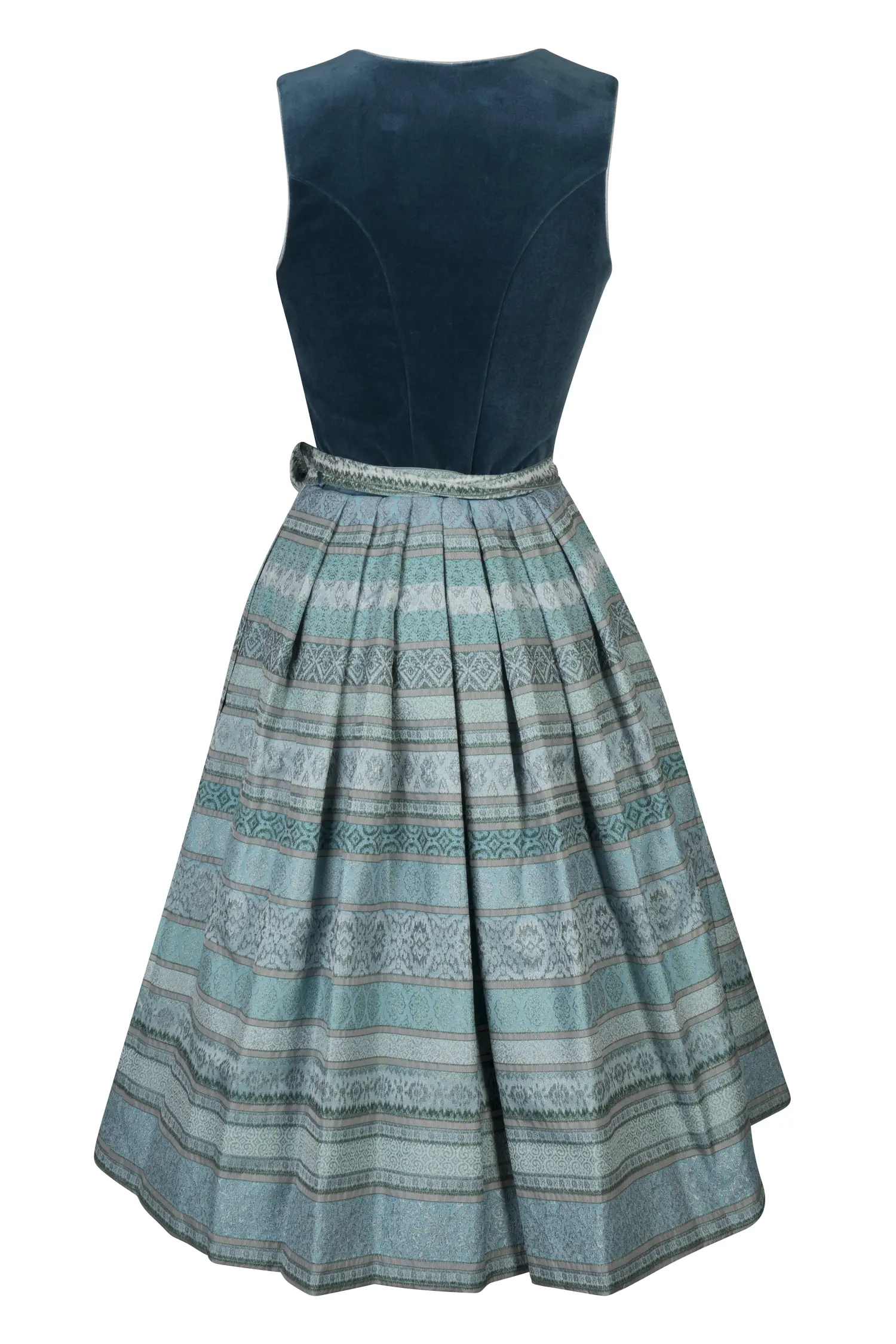 Samtdirndl in türkis mit Glitzerschürze - Rückansicht
