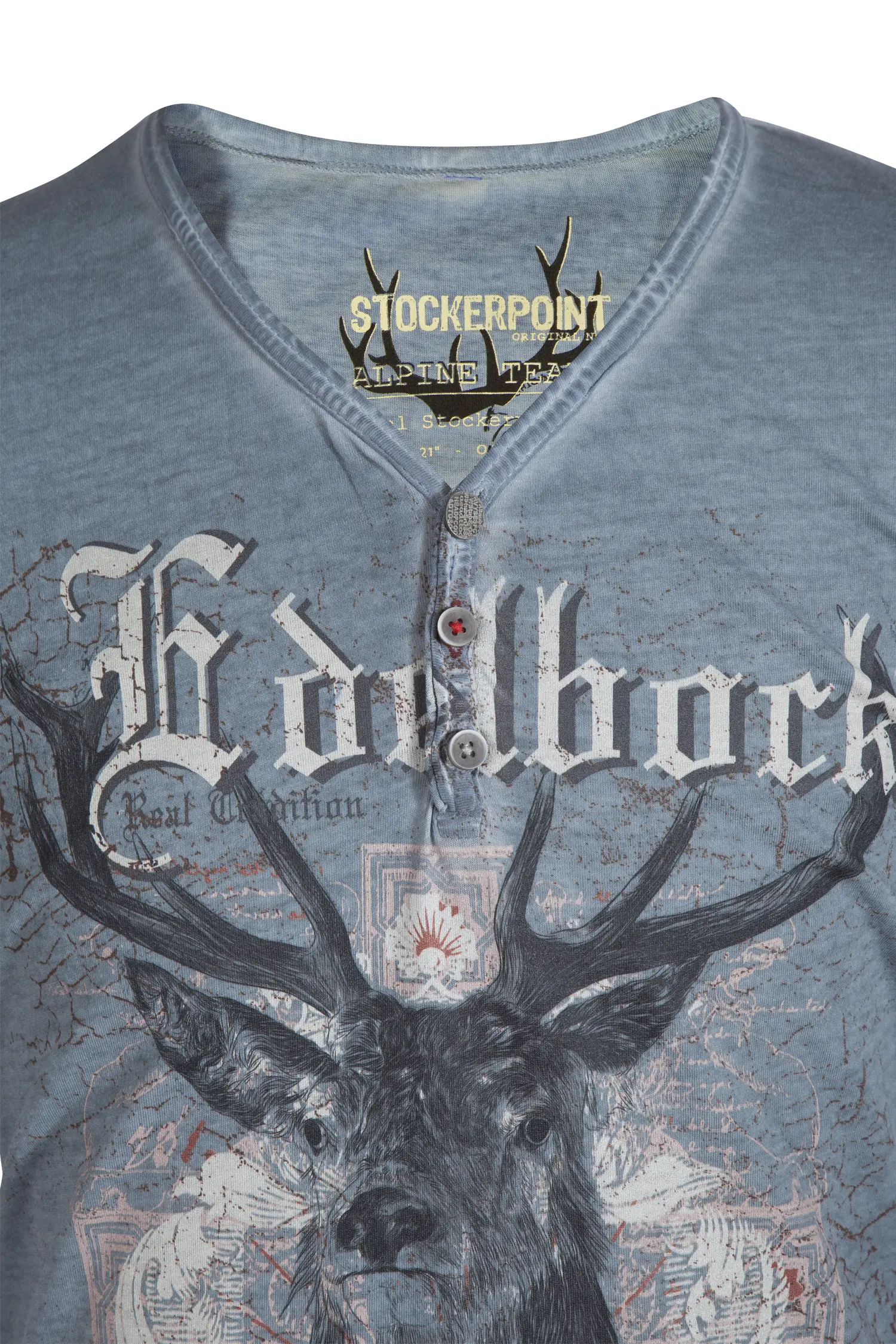 Herren Trachten T-Shirt Berghero in blau - Detail