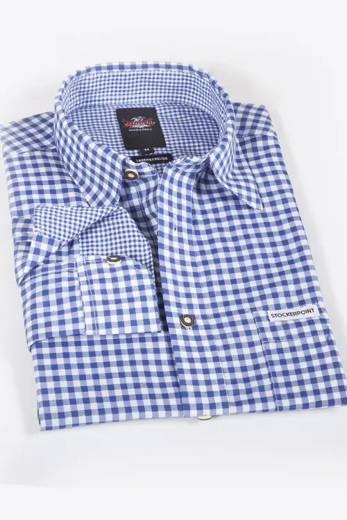 Trachtenhemd in blau mit weiß kariert königsblau 1