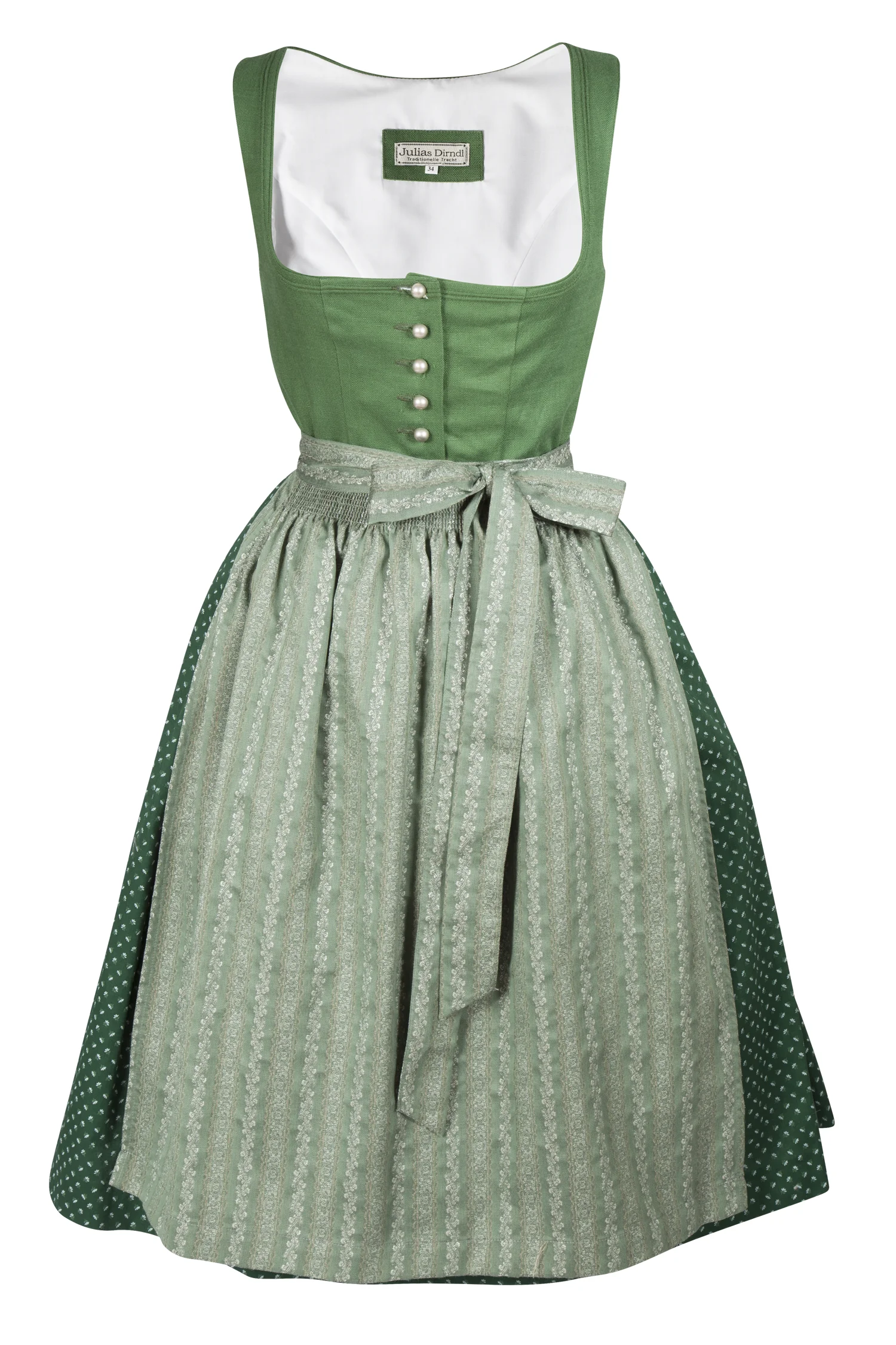 3094-1276-gn8-23-05-q9623 Dirndl Berta in dunkelgrün und Leinen-Mieder