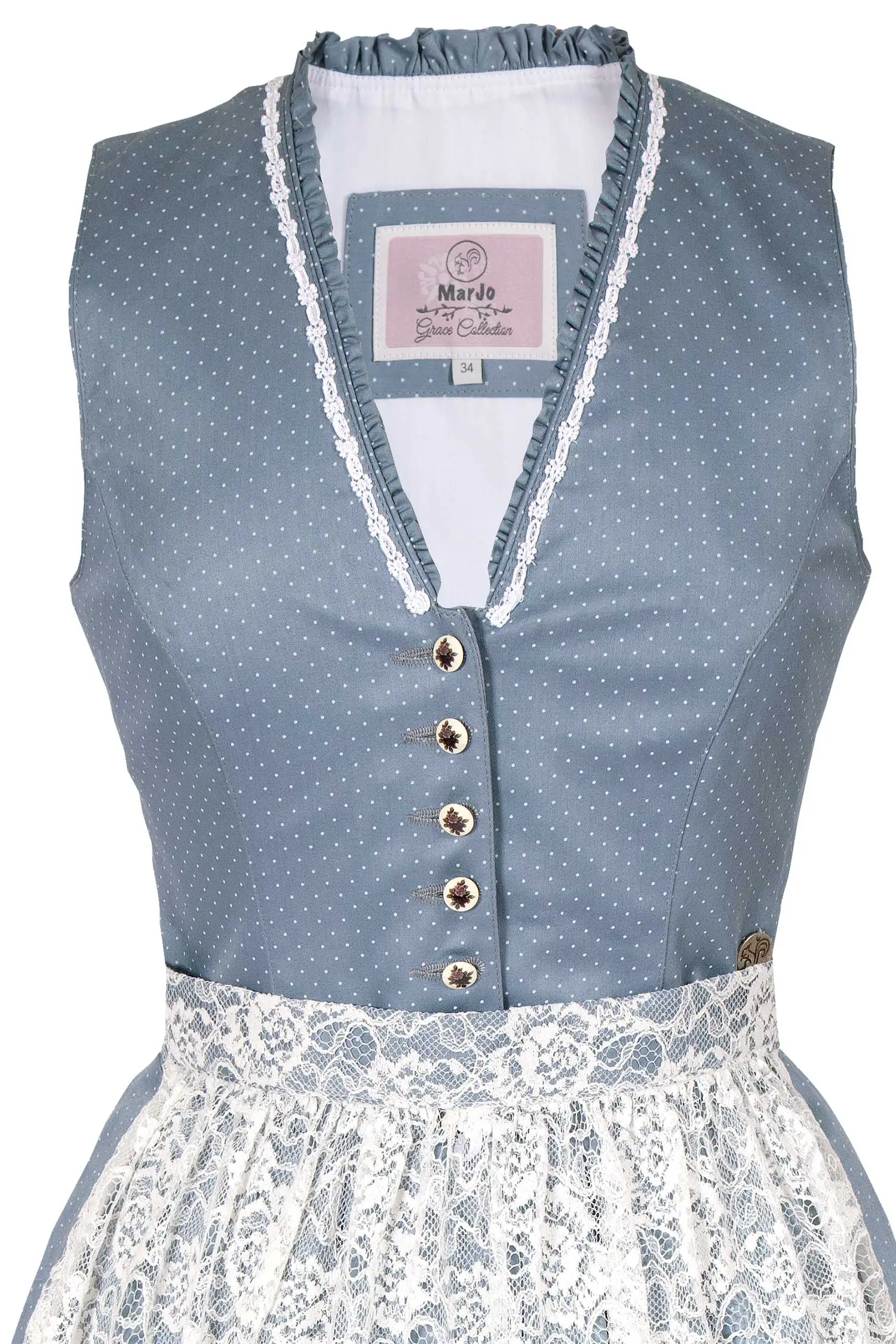 Mini Dirndl Sima in graublau aus Baumwolle Mieder