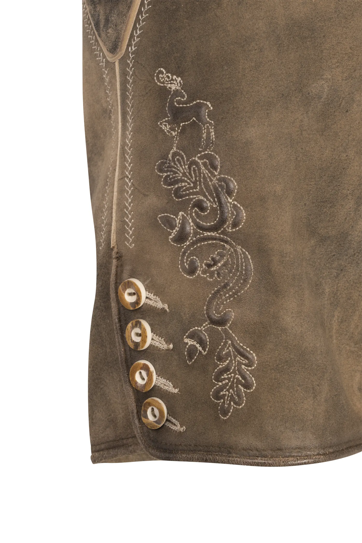 Lederhose Kiefer in Braun Detail Stickerei