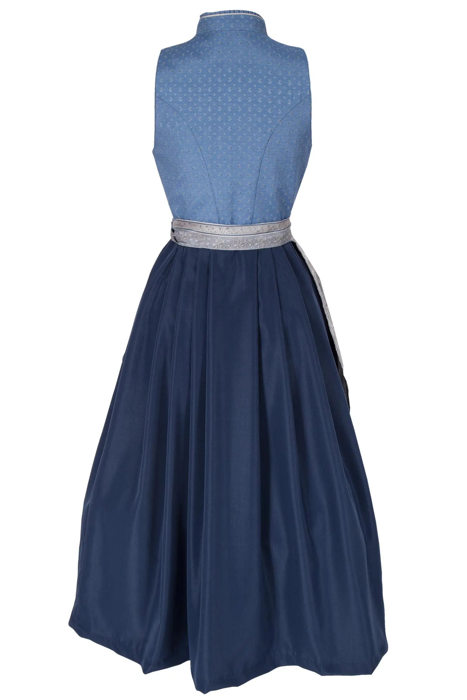 Langes Dirndl Tessa in blau und silber hinten
