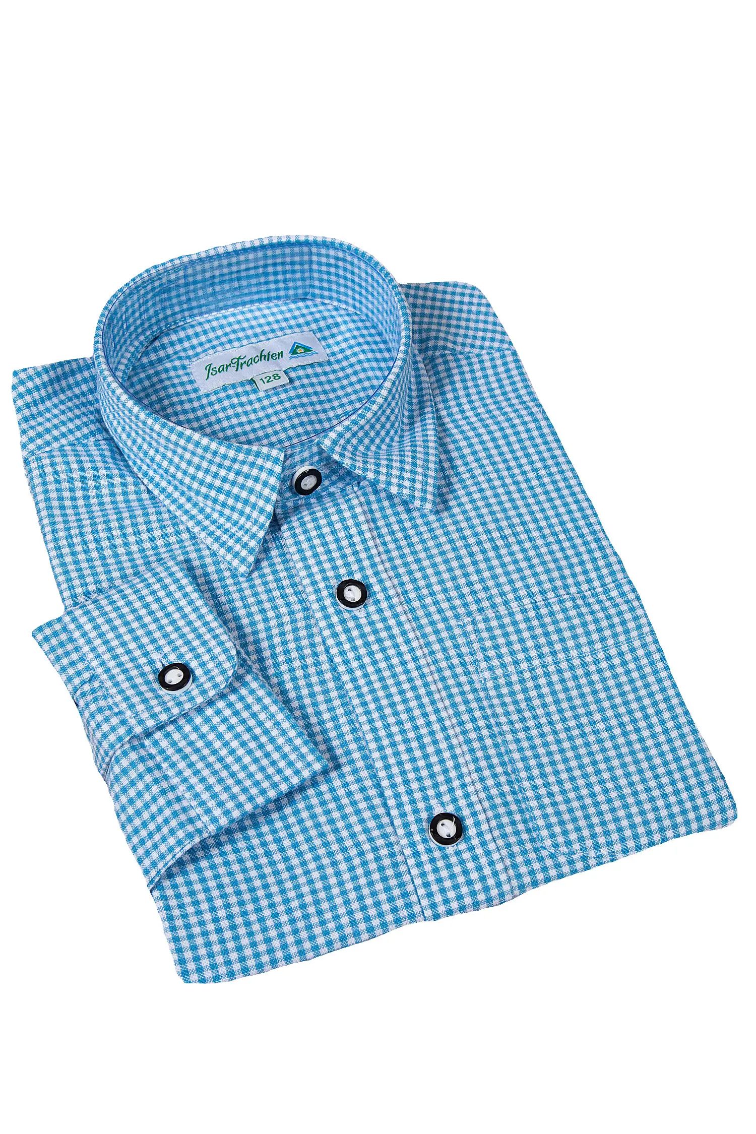 4723-1005-BL2-23-04b-5715a Kinder Trachtenhemd hellblau kariert von Isar-Trachten