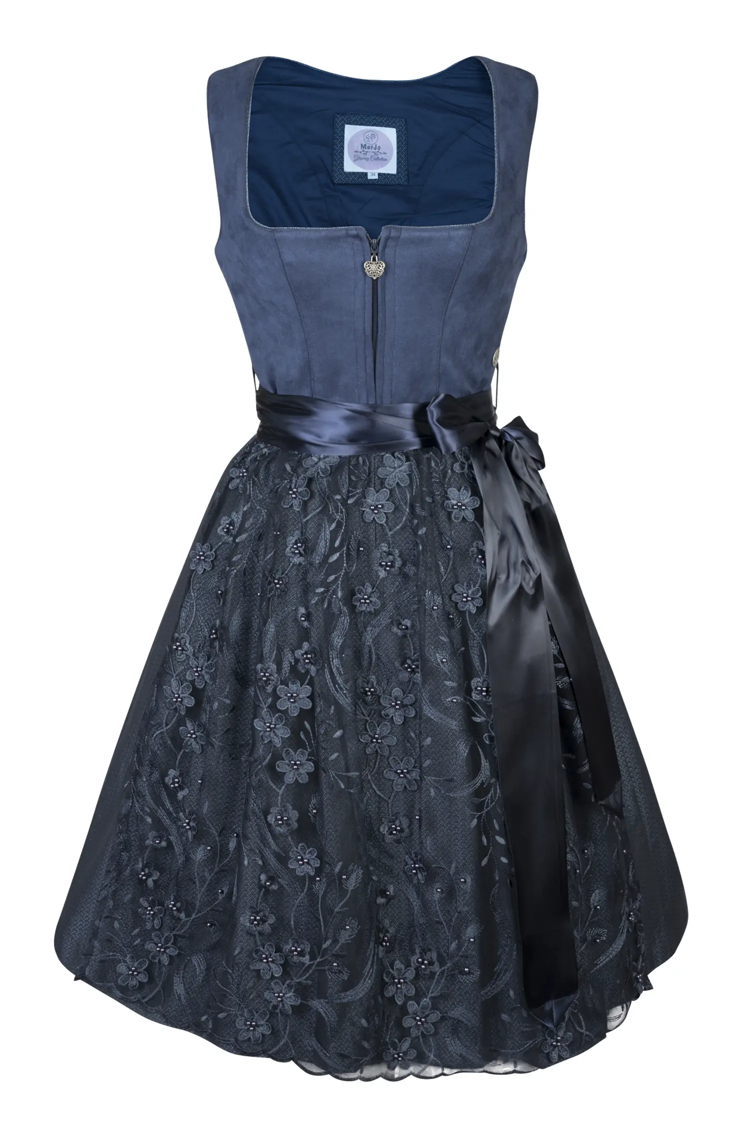 Dirndl Isa in dunkelblau mit Netzschürze