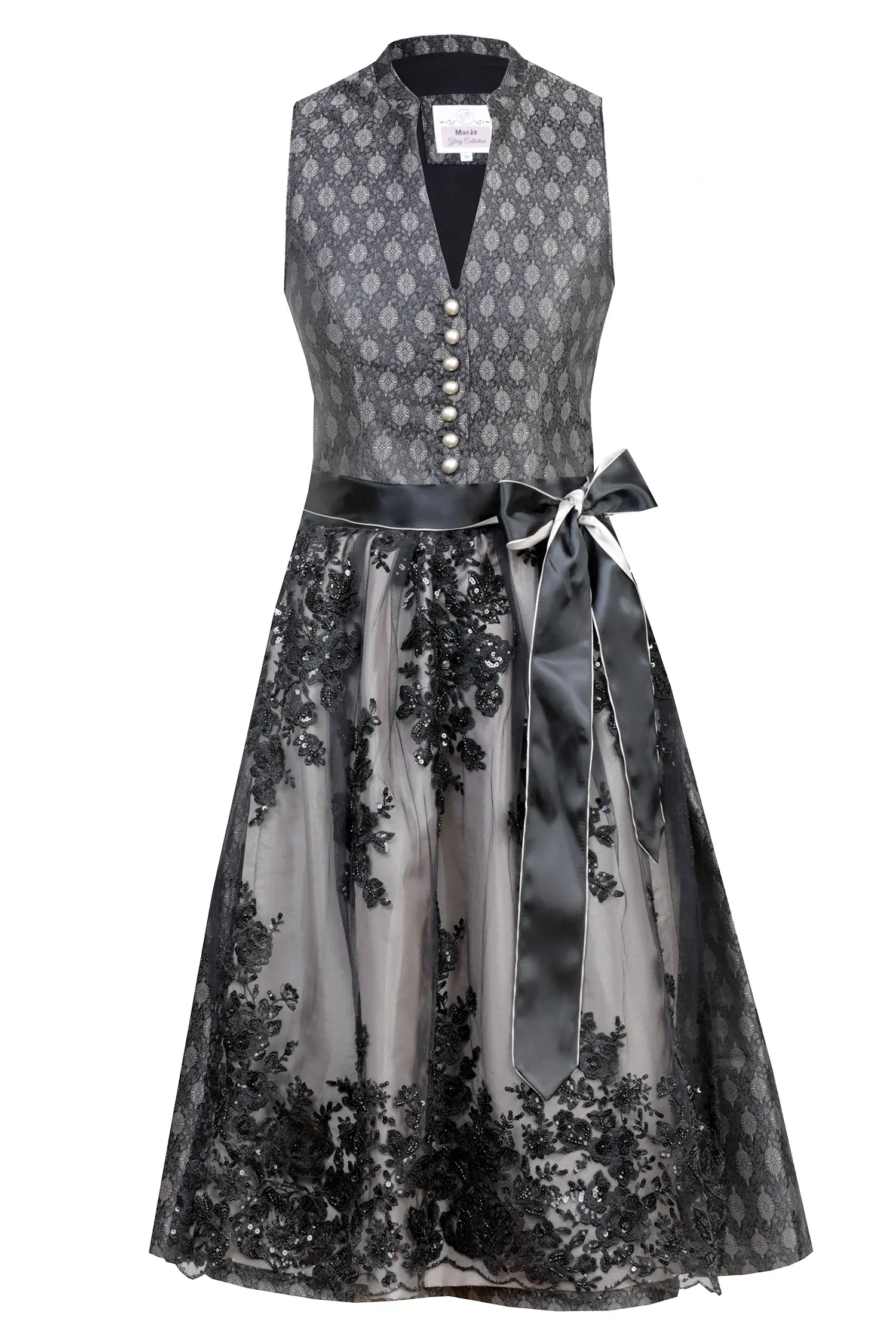 Dirndl June in schwarz mit doppelt hinterlegter Glitzerschürze