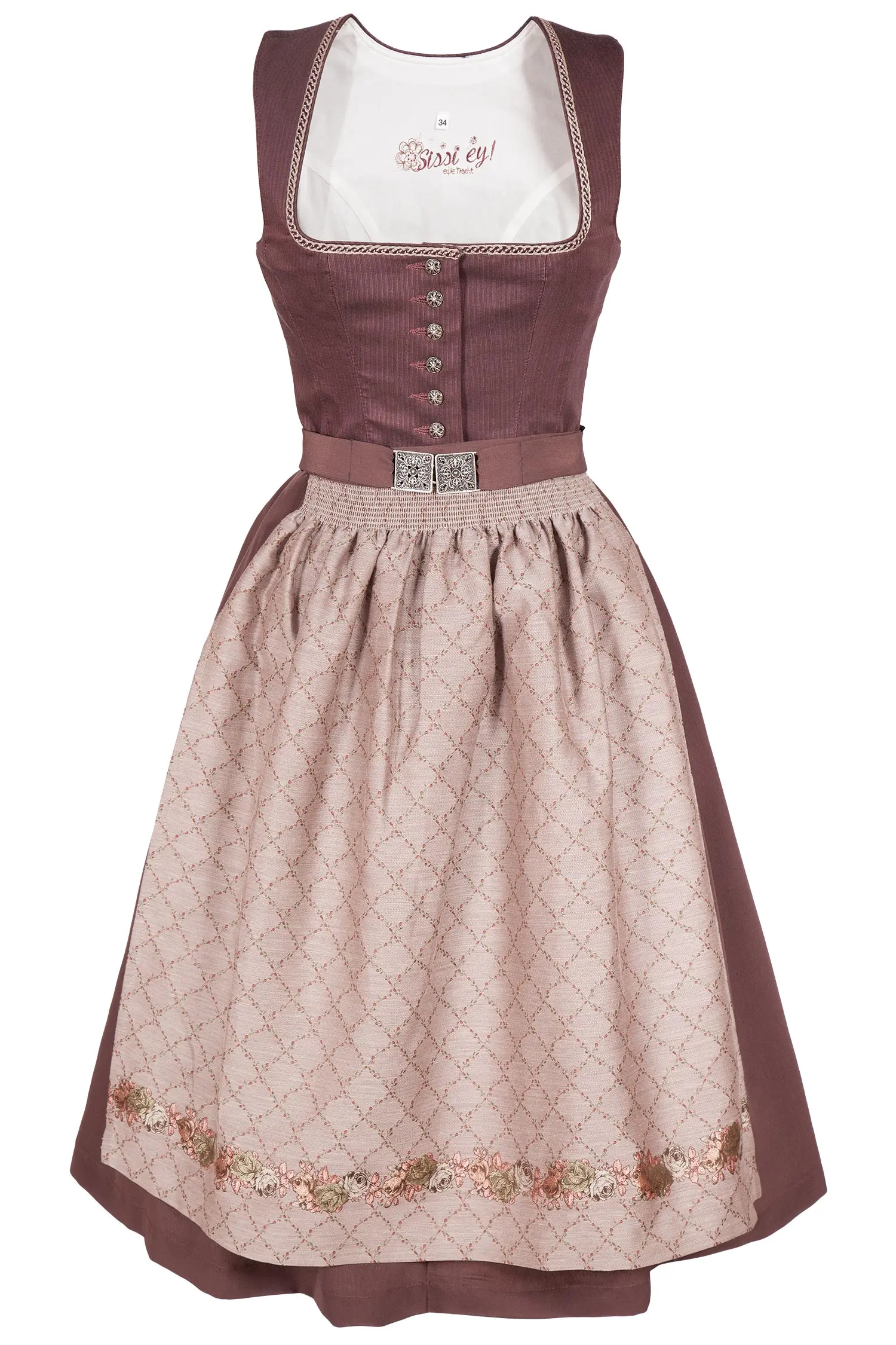 Midi Dirndl in aubergine und taupe 