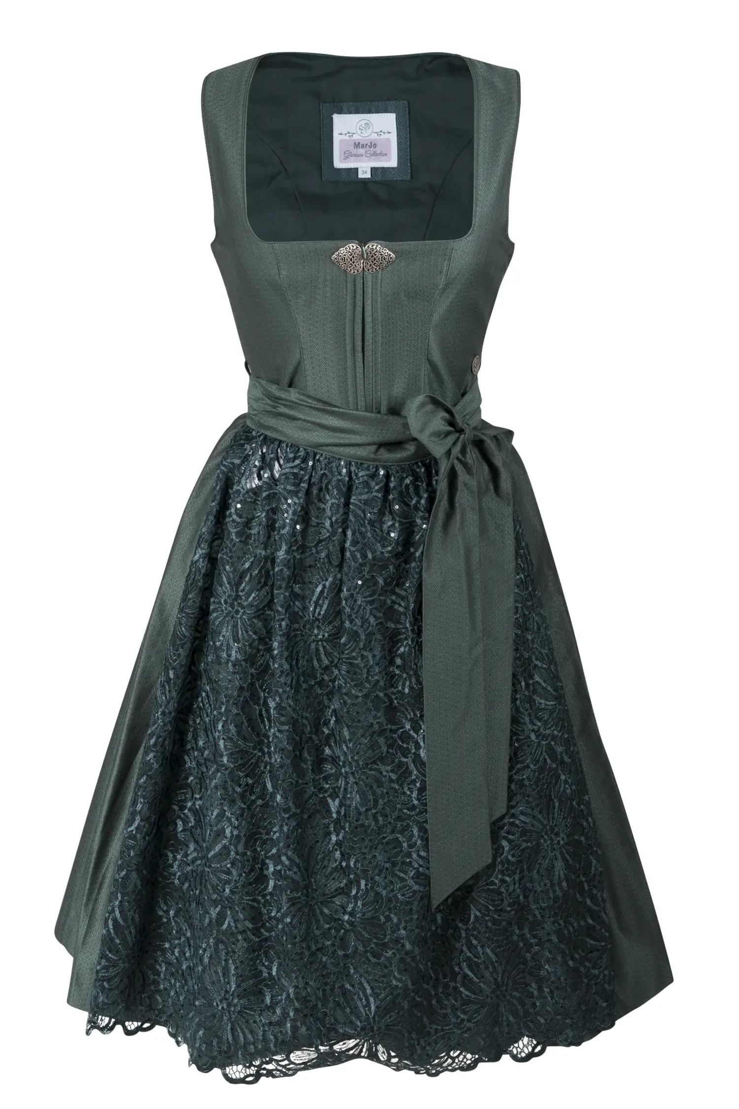 3096-0108-gn7-23-07-28-00693 Dirndl Nadescha in dunkelgrün mit Glitzerschürze