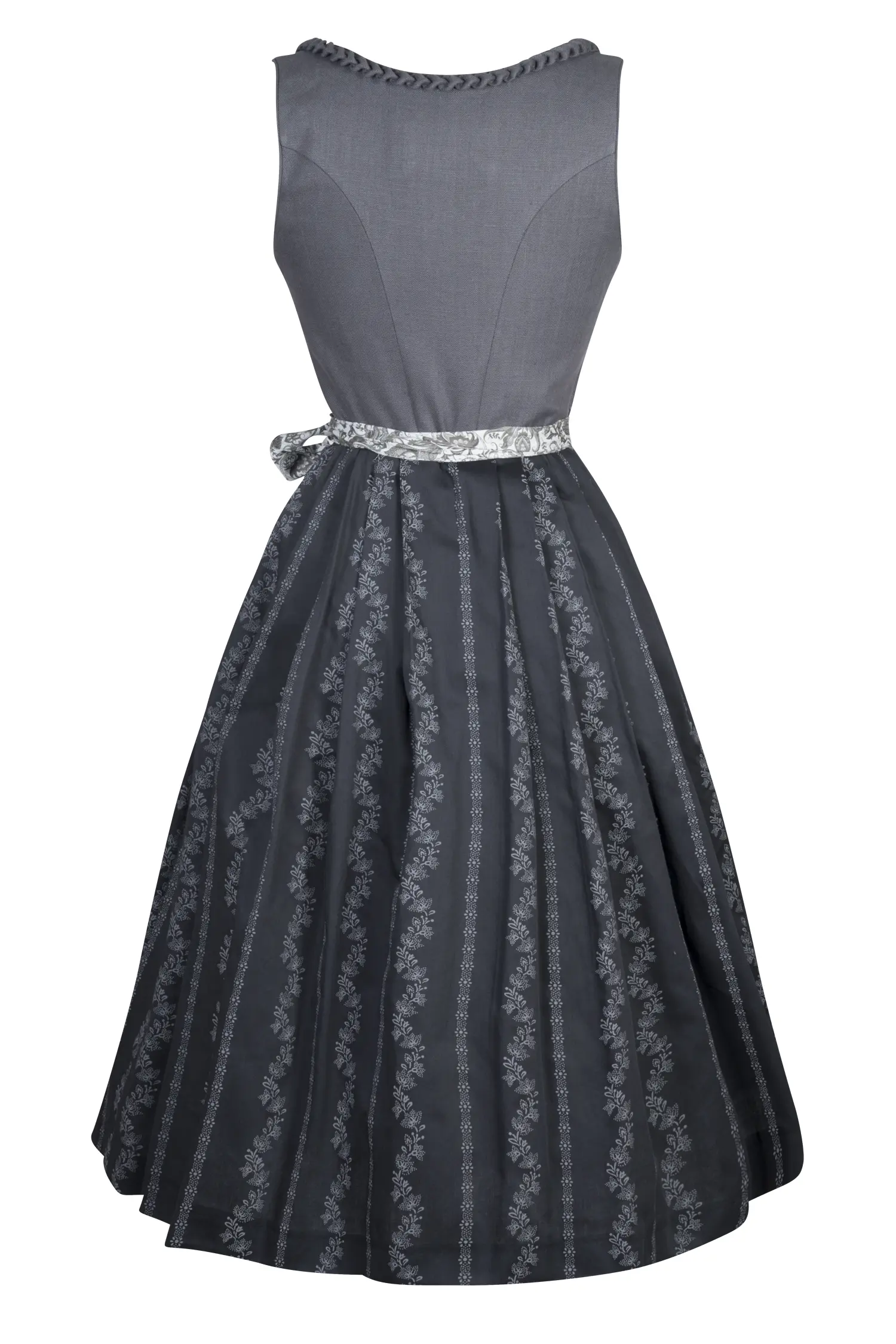 Dirndl Karina in grau mit Leinenmieder - Rückansicht